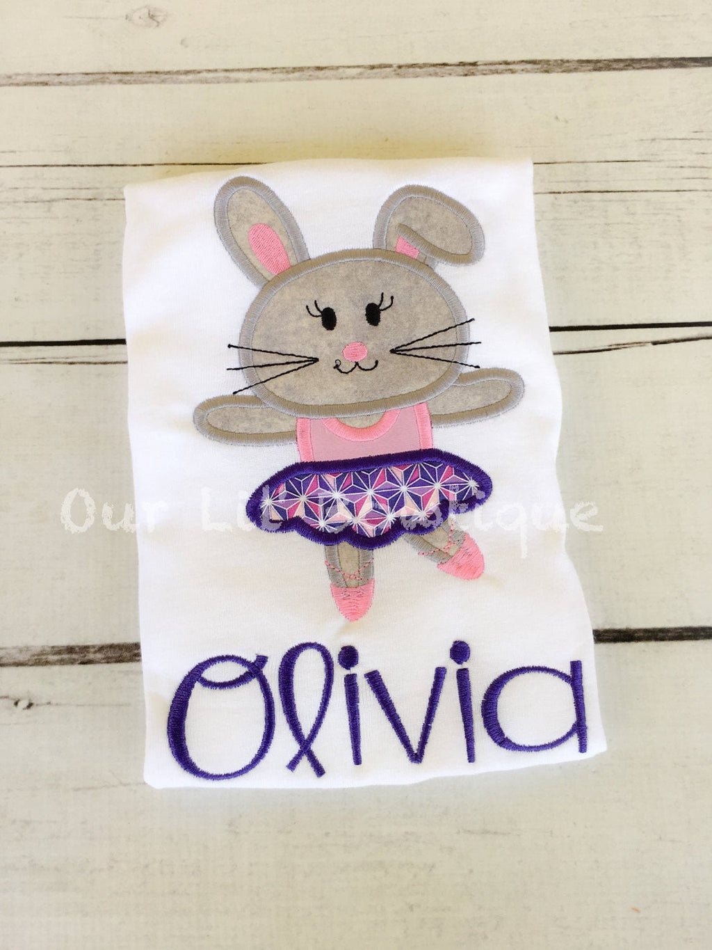 Ballerina Easter Bunny Applique Shirt - Personalized Girls Easter T-Shirt