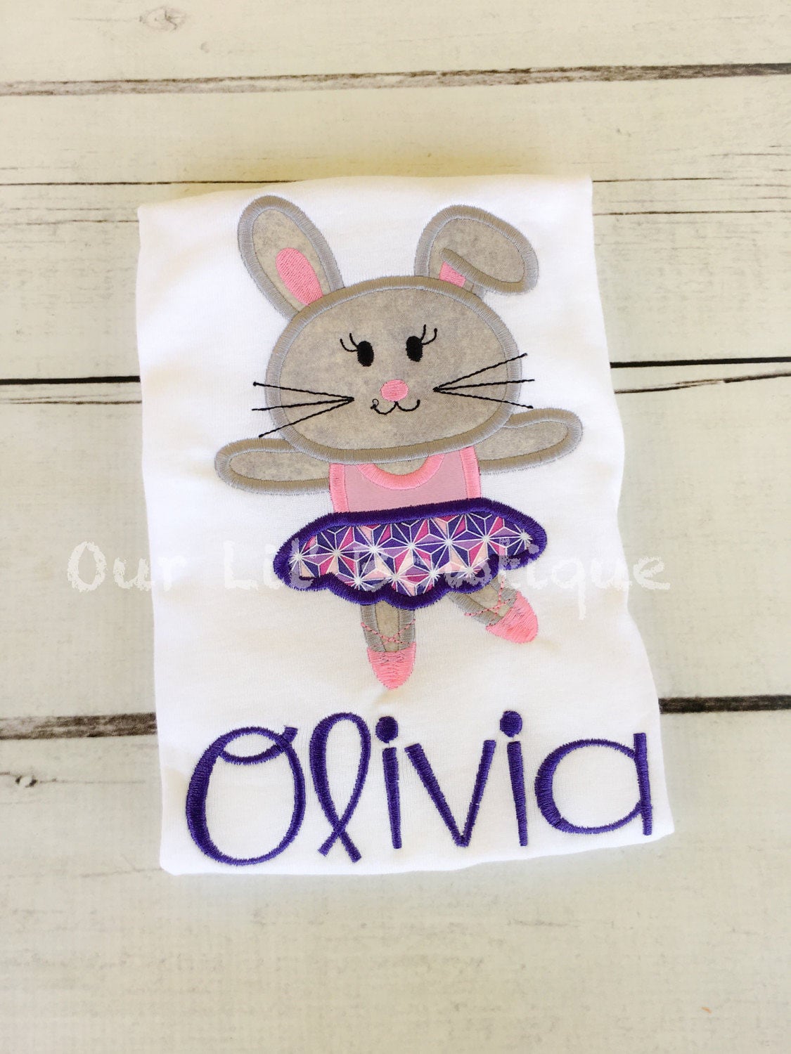 Ballerina Easter Bunny Applique Shirt - Personalized Girls Easter T-Shirt