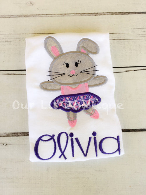 Ballerina Easter Bunny Applique Shirt - Personalized Girls Easter T-Shirt