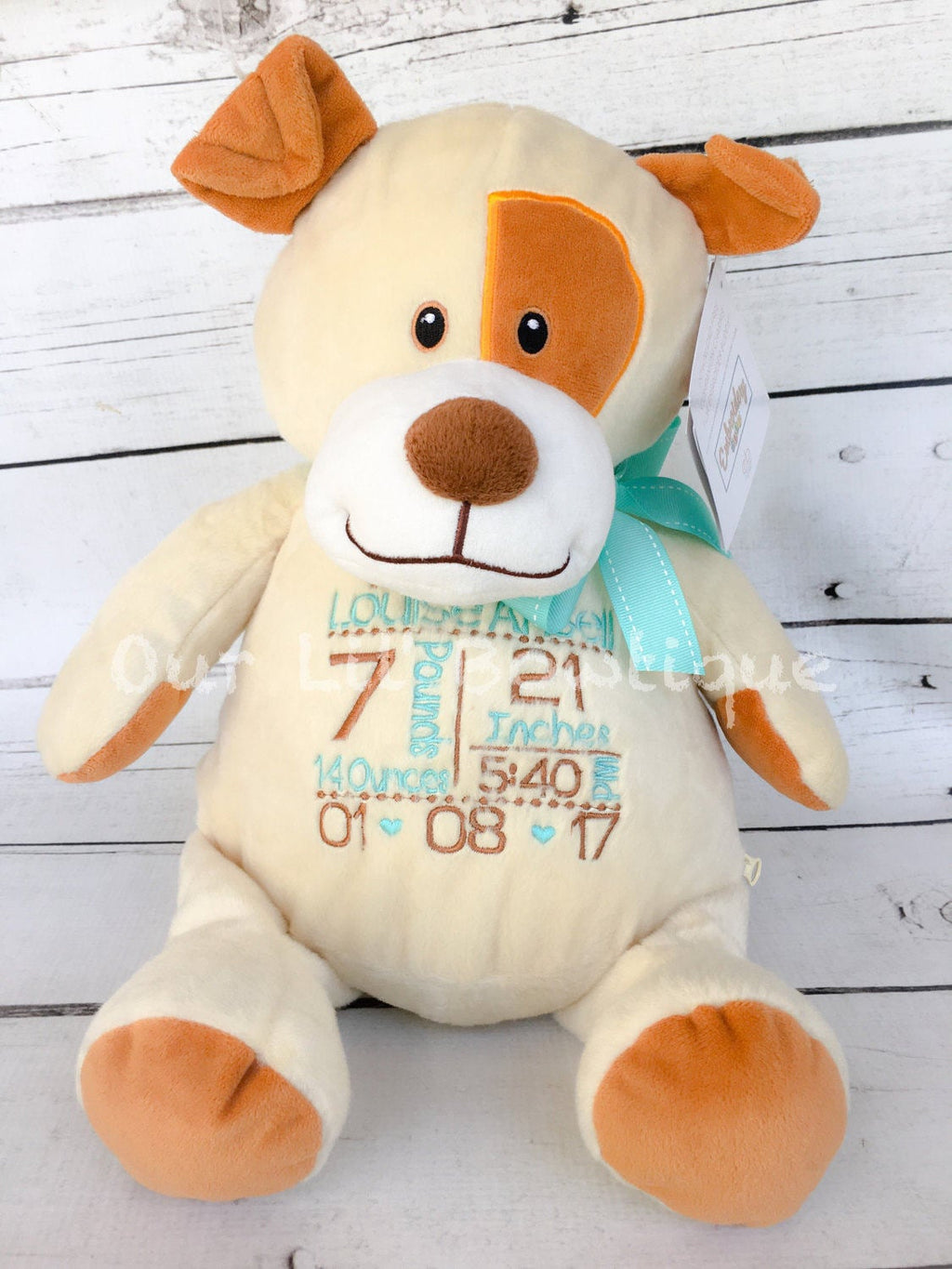 Personalized Stuffed Dog - Subway Art Birth Announcement Cubbie - Baby Gift - New Baby