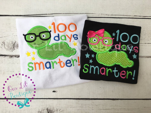 100th Day of School Shirt: Bookworm Appliqué, Girls School Tee
