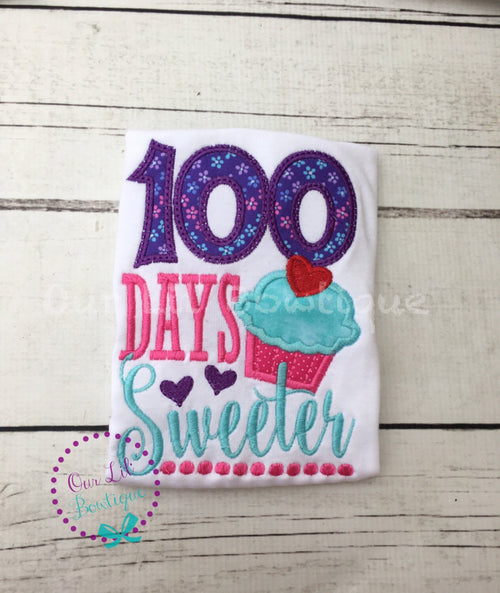 100 Days Sweeter Shirt: Girls 100th Day of School Appliqué Ruffle Shirt