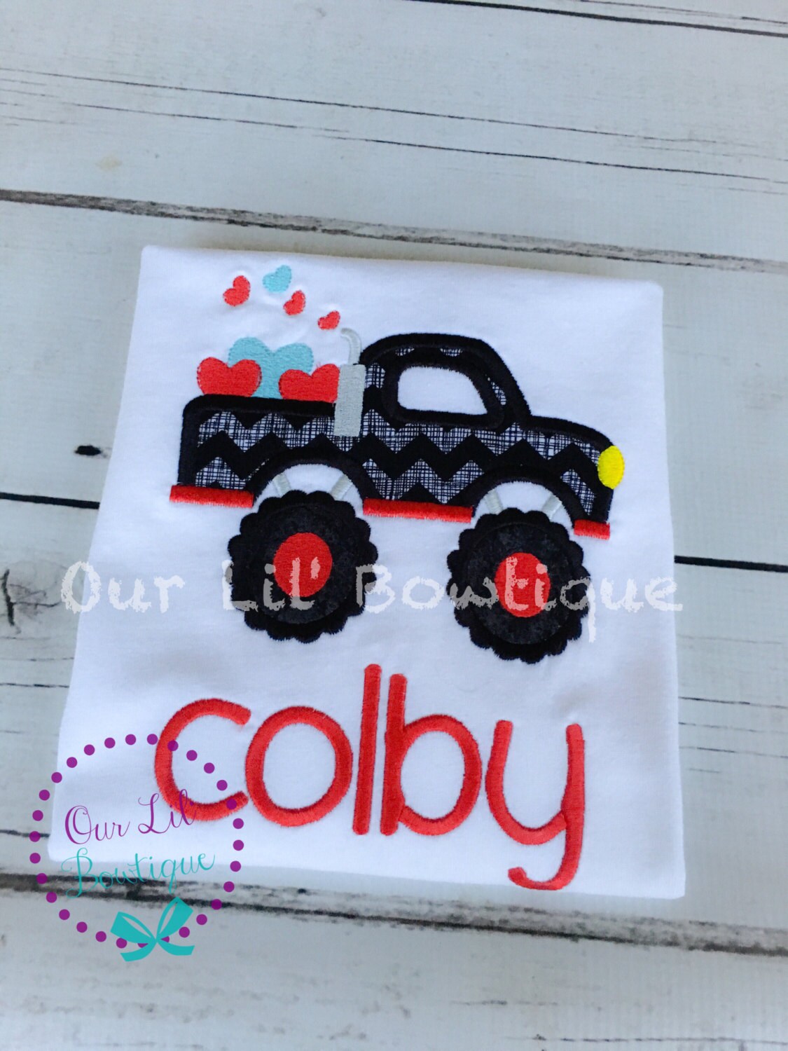 Personalized Valentine Monster Truck Shirt - Boy's Appliqué Shirt