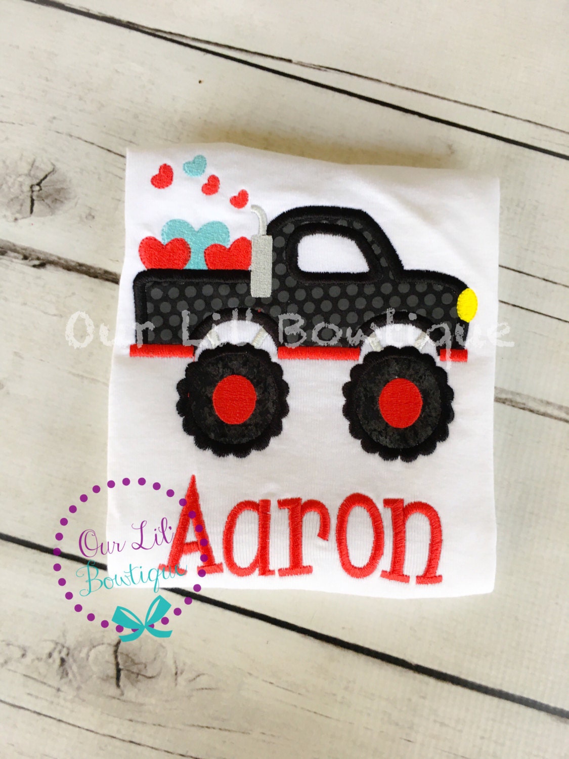 Personalized Valentine Monster Truck Shirt - Boy's Appliqué Shirt