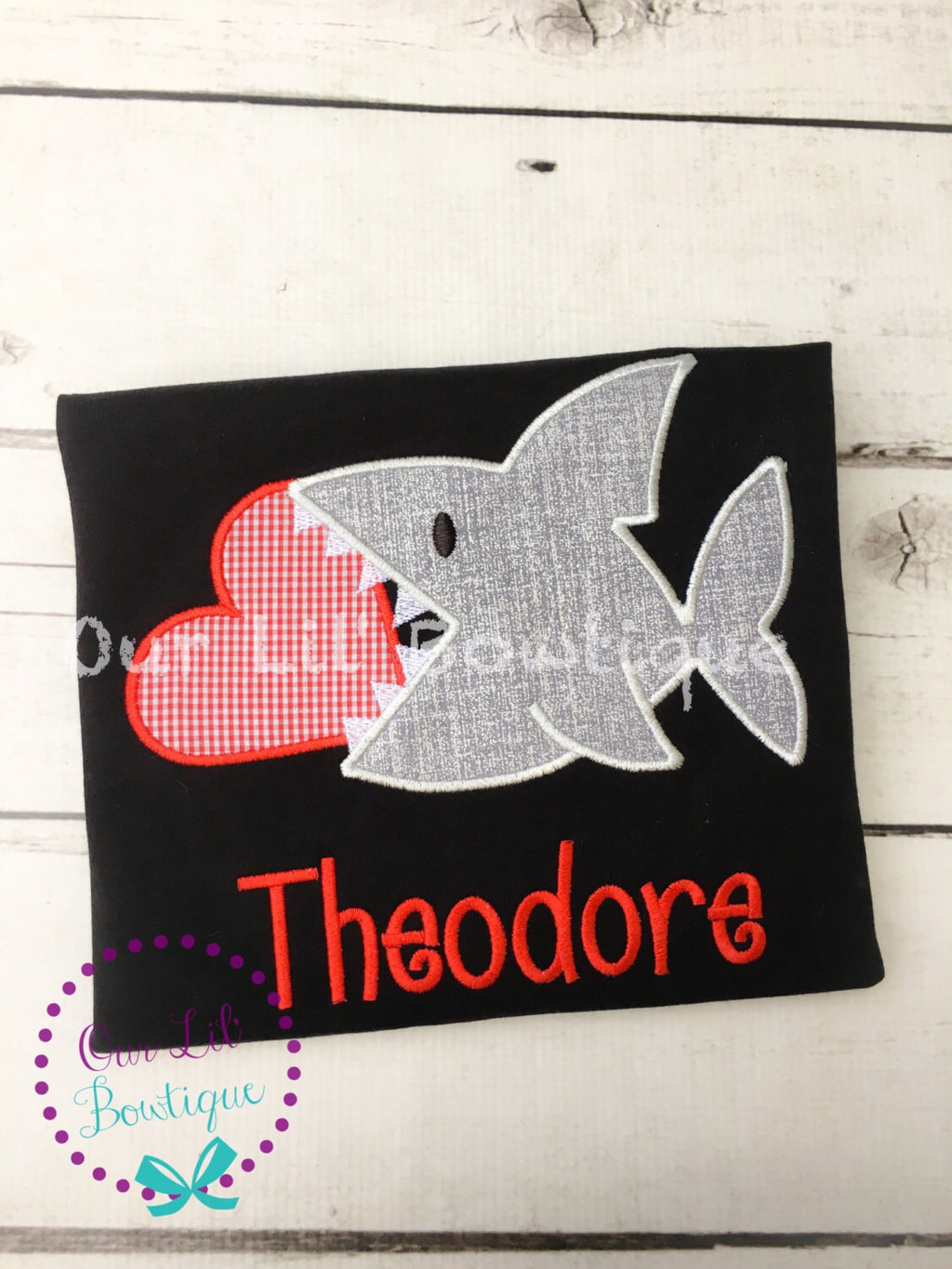 Personalized Valentine Shark Applique Shirt - Boy Valentine's Day