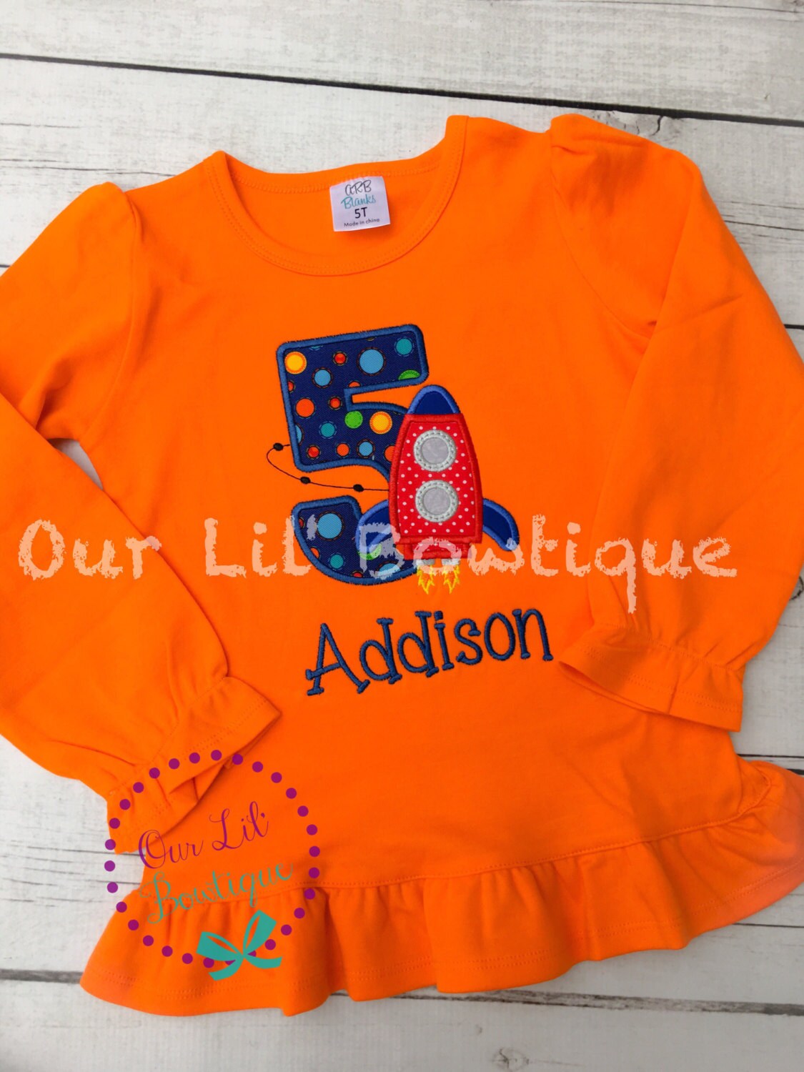 Rocket Ship Birthday Shirt: Embroidered Space Party Tee