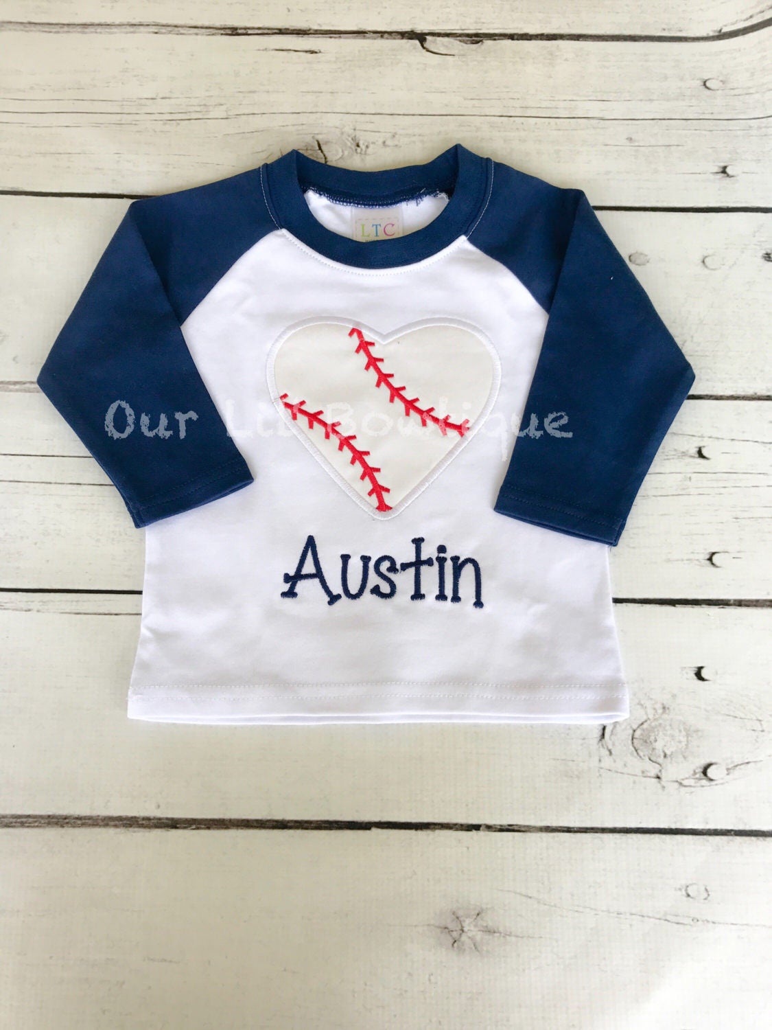 Personalized Baseball Heart Raglan Shirt - Toddler & Baby