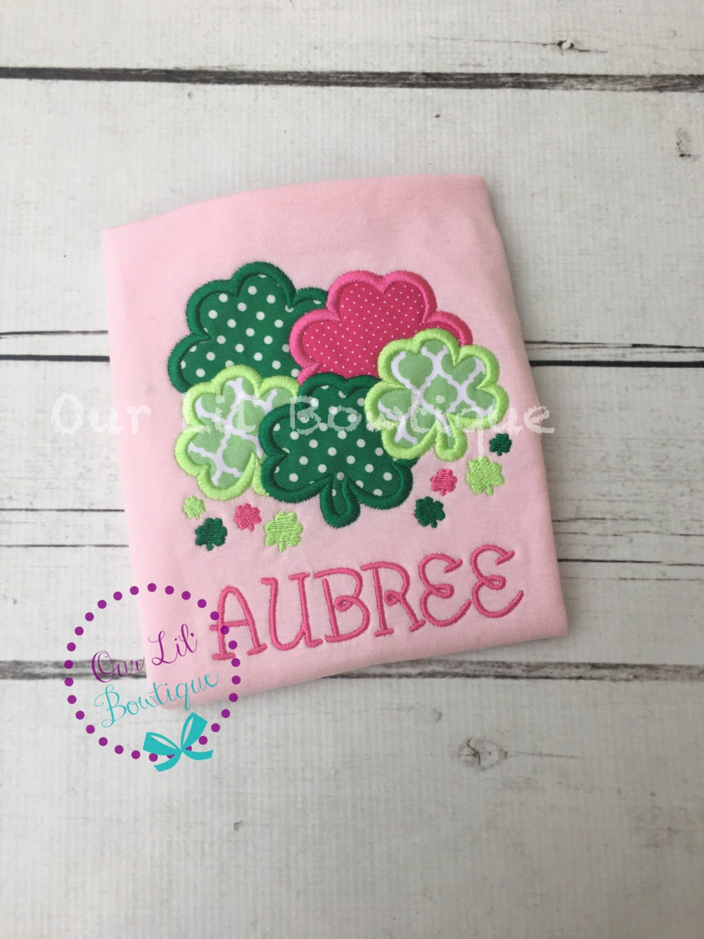 Girls Personalized St. Patrick's Day Shamrock Shirt: Pink & Green