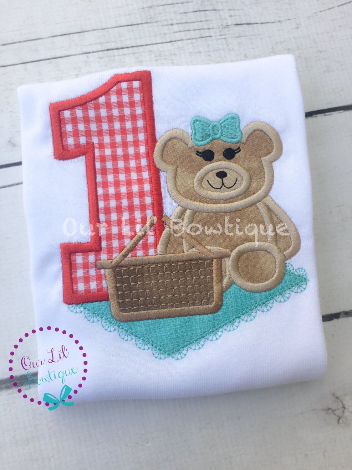Teddy Bear Picnic Birthday Applique Shirt - Personalized 1st Birthday Outfit