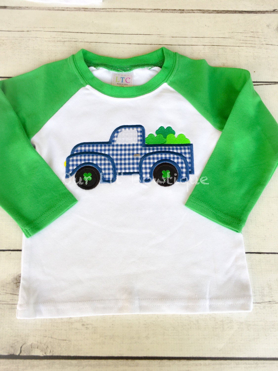Shamrock Truck Raglan Shirt: Personalized St. Patrick's Day Applique