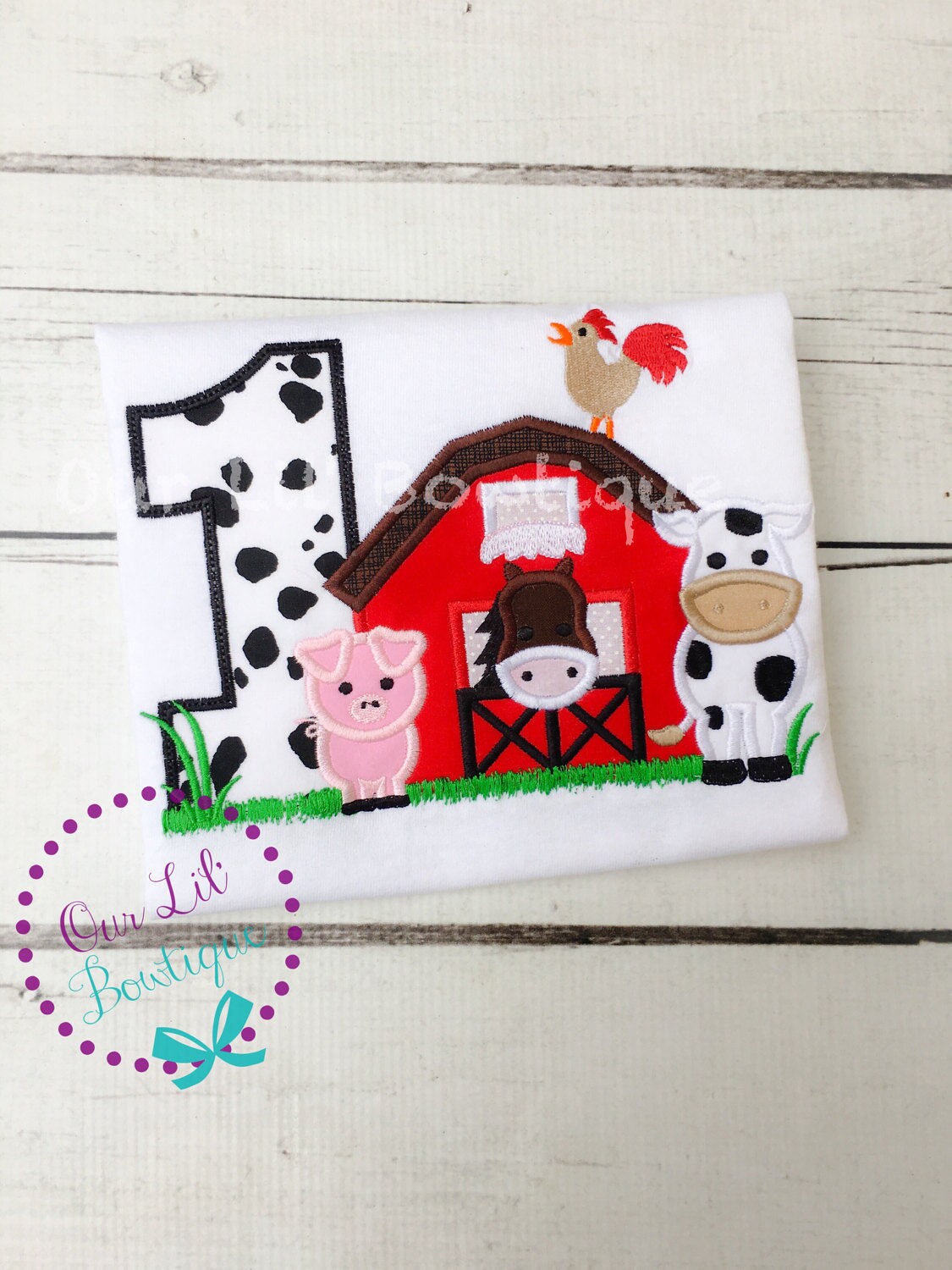 Personalized Farm Birthday Shirt: Barnyard Animals Appliqué