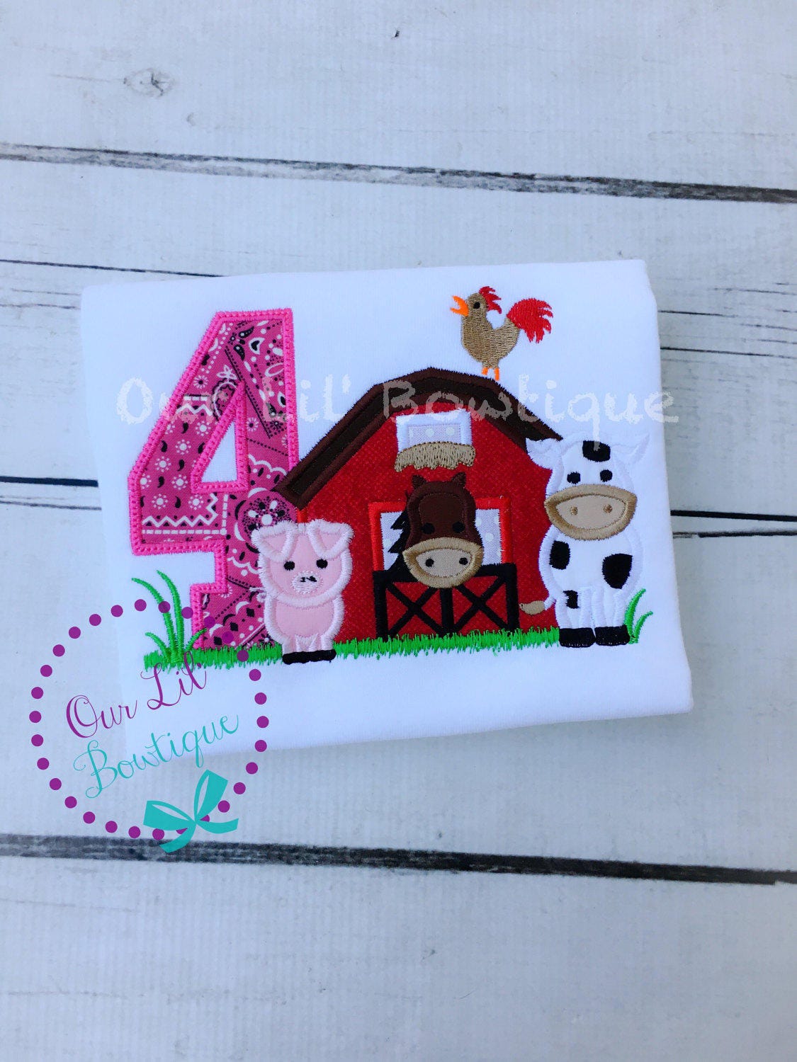 Personalized Farm Birthday Shirt: Barnyard Animals Appliqué