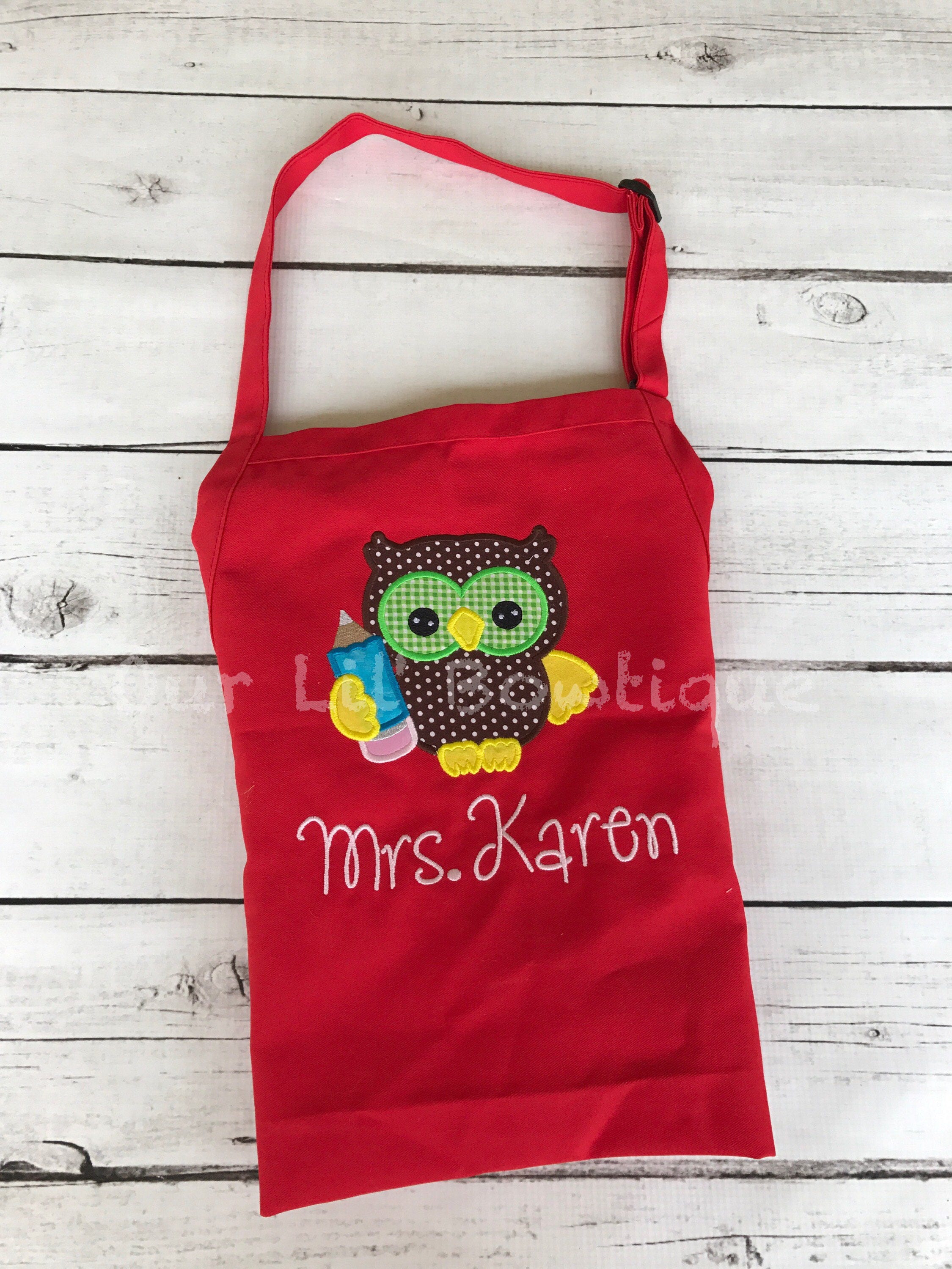 Personalized Owl Birthday Apron - Teacher or Toddler Gift