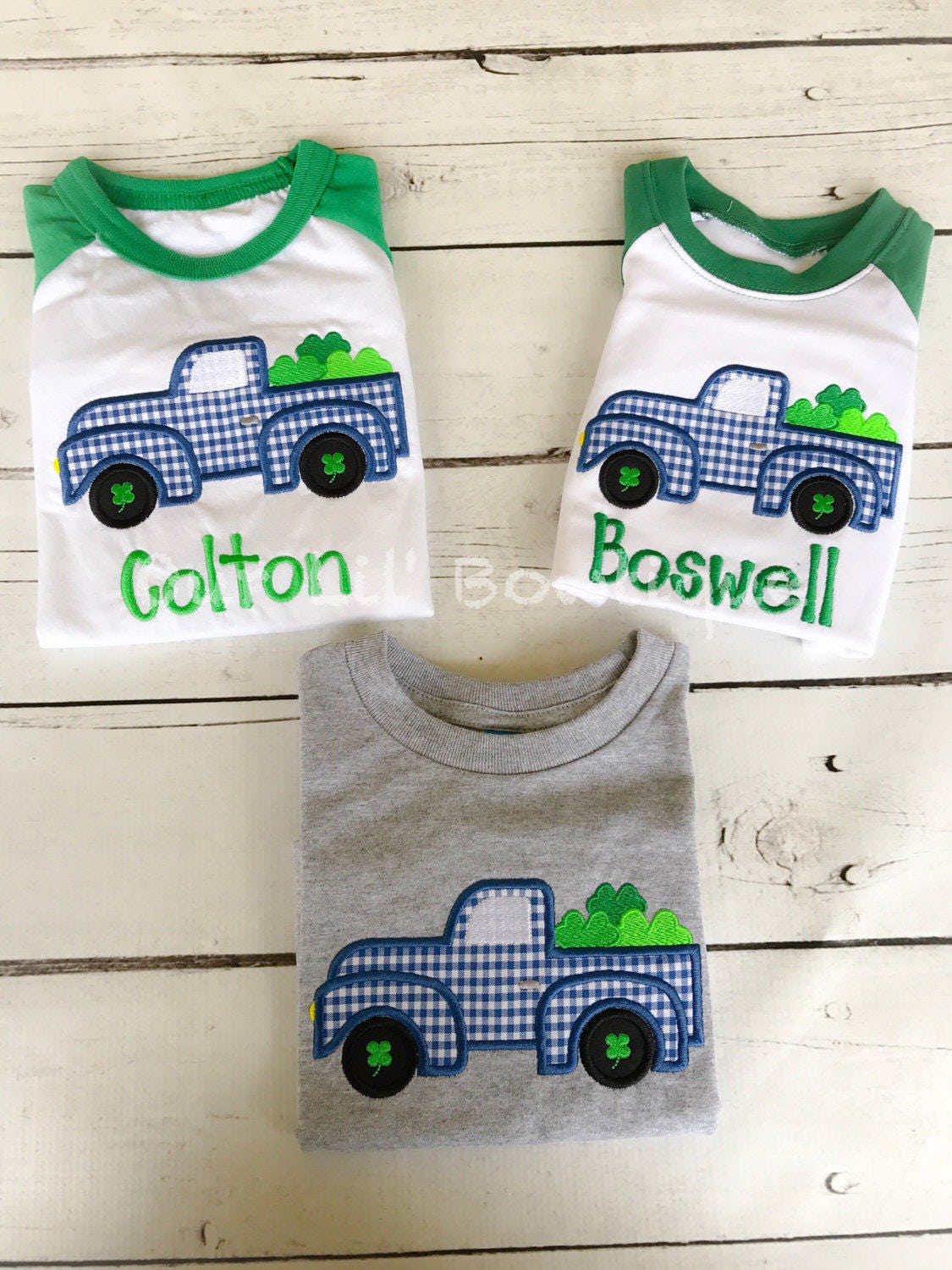 Shamrock Truck Raglan Shirt: Personalized St. Patrick's Day Applique