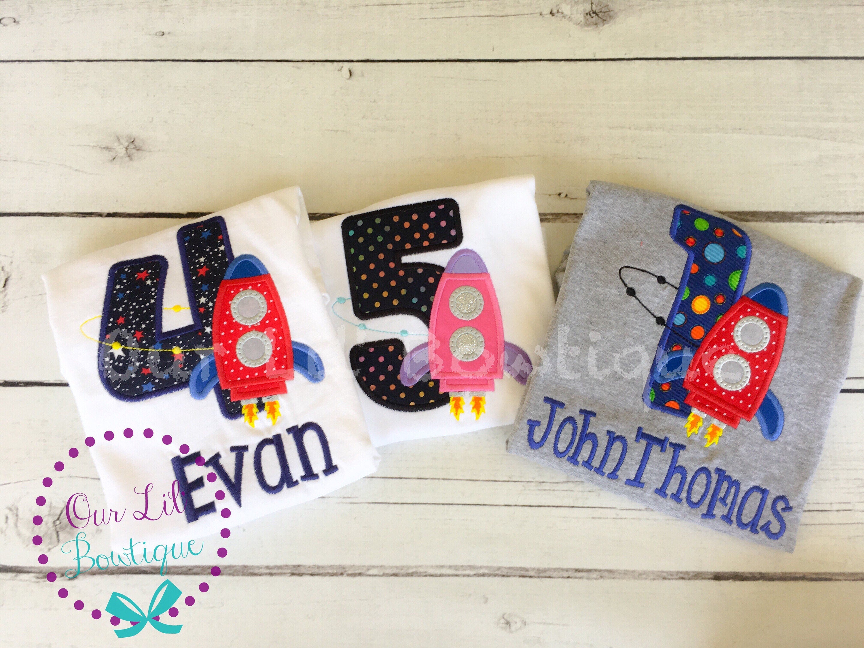 Rocket Ship Birthday Shirt: Embroidered Space Party Tee