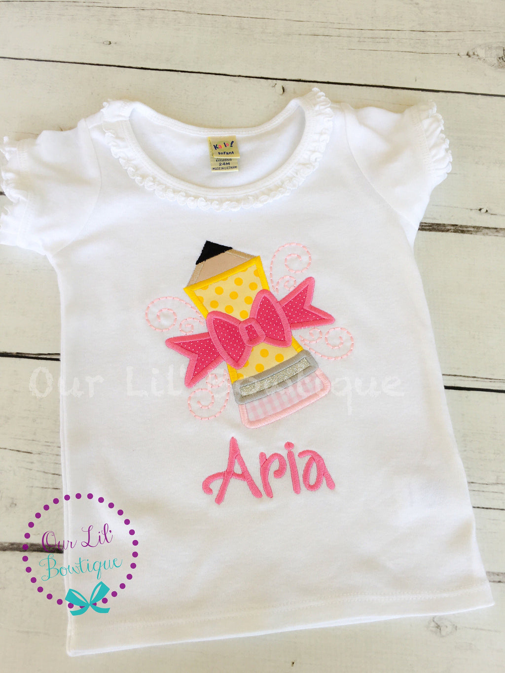 Embroidered Pencil Back to School Shirt - Pencil Shirt - Girls School Shirt