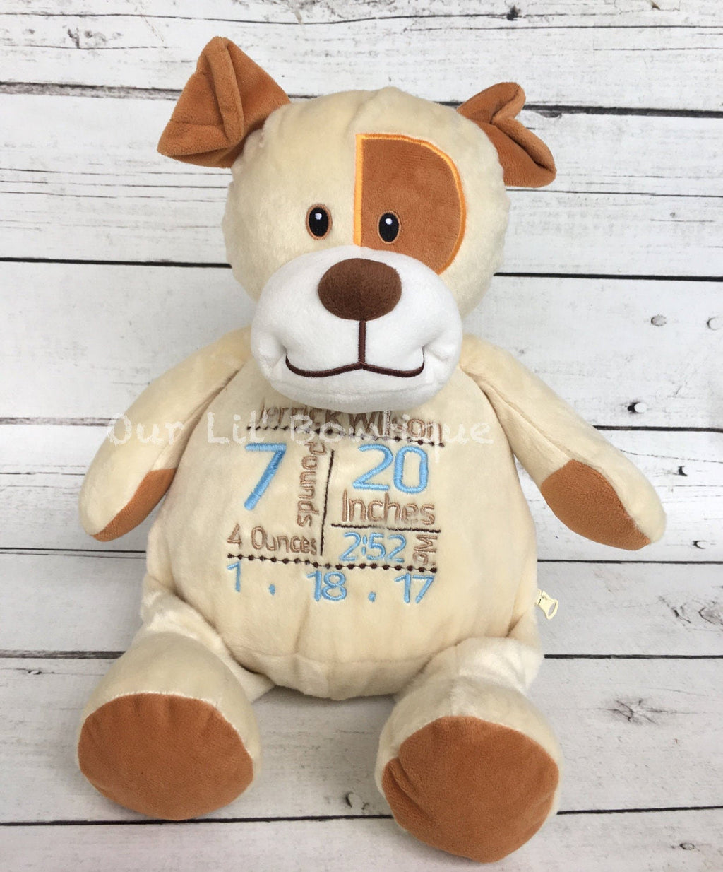 Personalized Stuffed Dog - Subway Art Birth Announcement Cubbie - Baby Gift - New Baby
