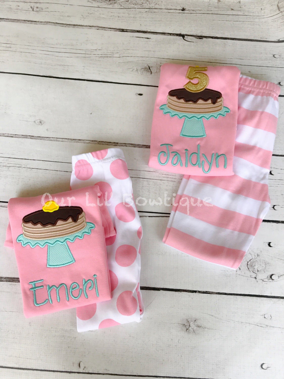 Personalized Pancake Birthday Outfit: Applique Shirt & Striped Leggings