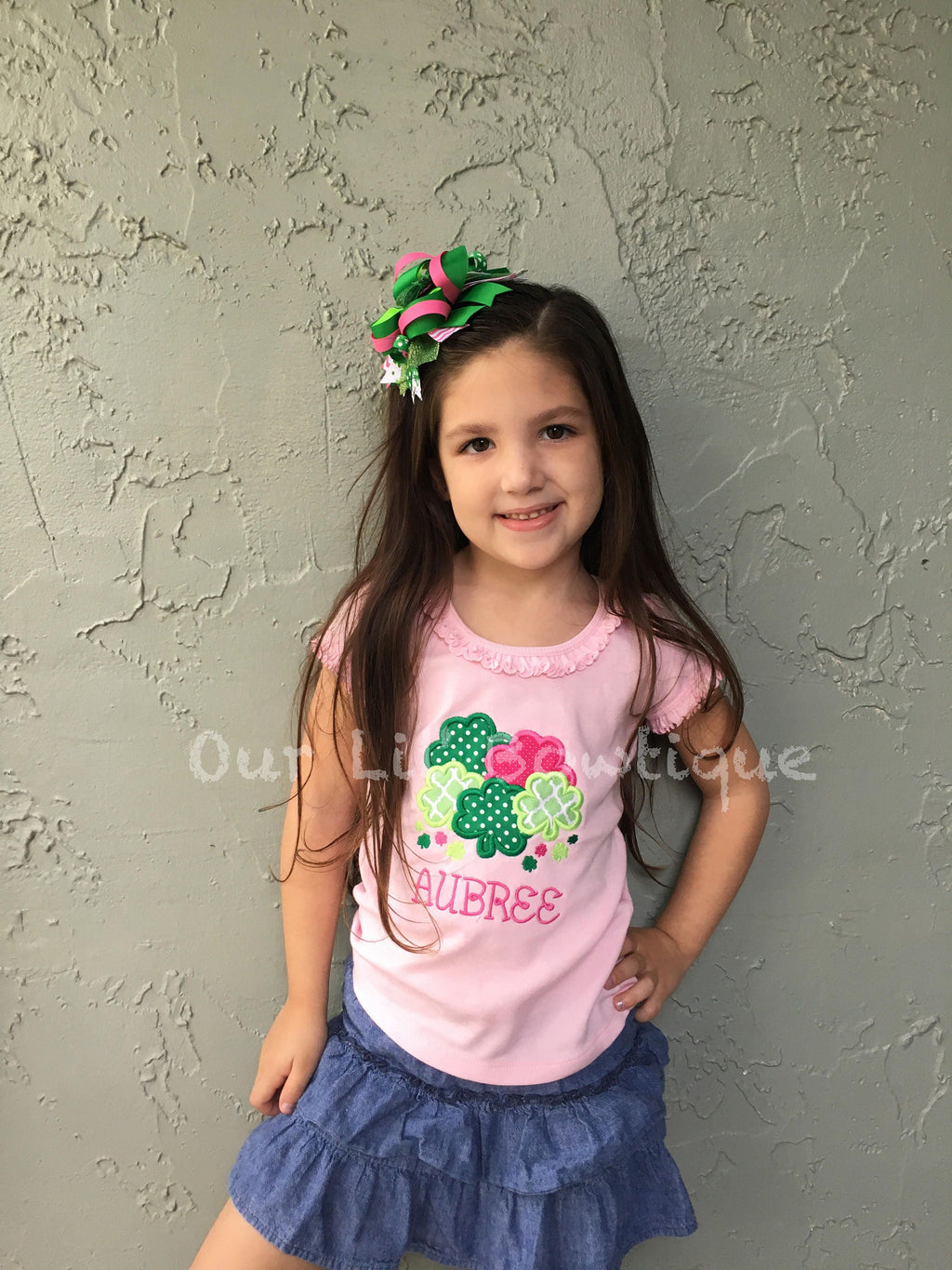 Girls Personalized St. Patrick's Day Shamrock Shirt: Pink & Green