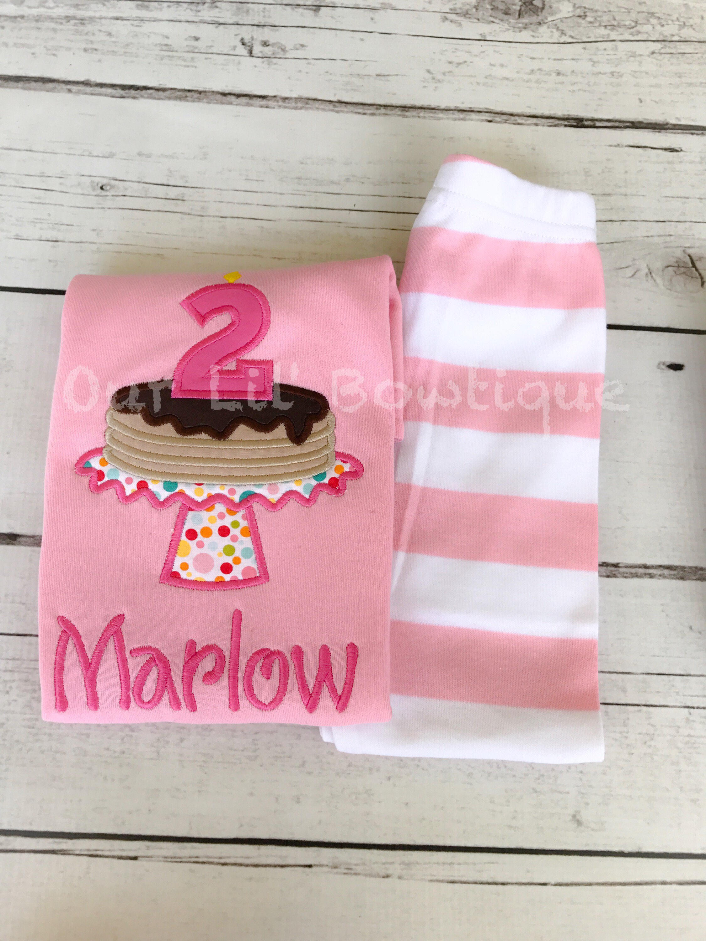 Personalized Pancake Birthday Outfit: Applique Shirt & Striped Leggings