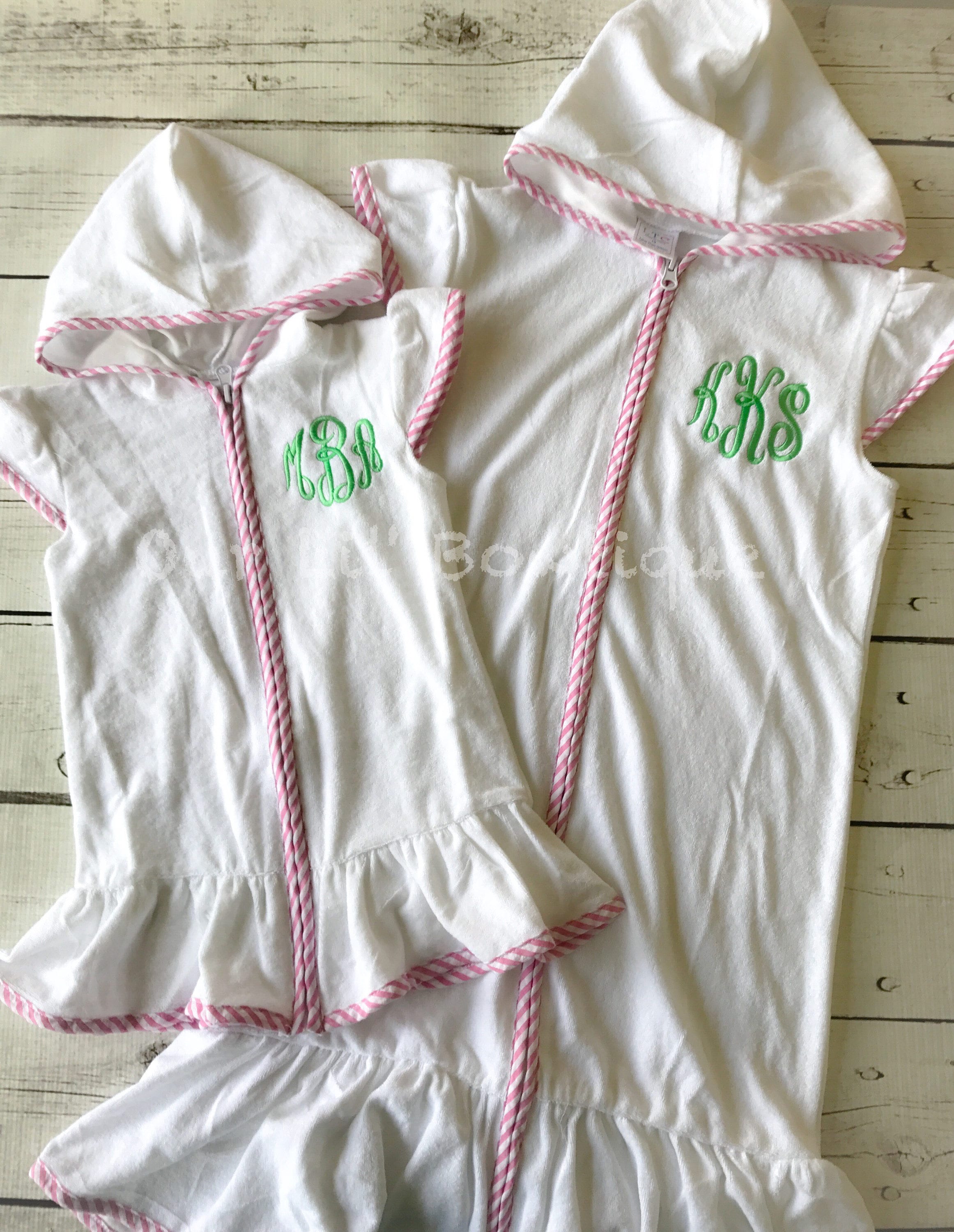 Personalized Terry Cloth Girl's Cover-Up: Pink Seersucker Trim, Monogrammed