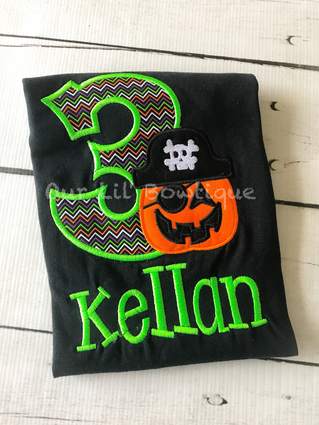 Personalized Halloween 1st Birthday Shirt: Pumpkin Pirate Appliqué