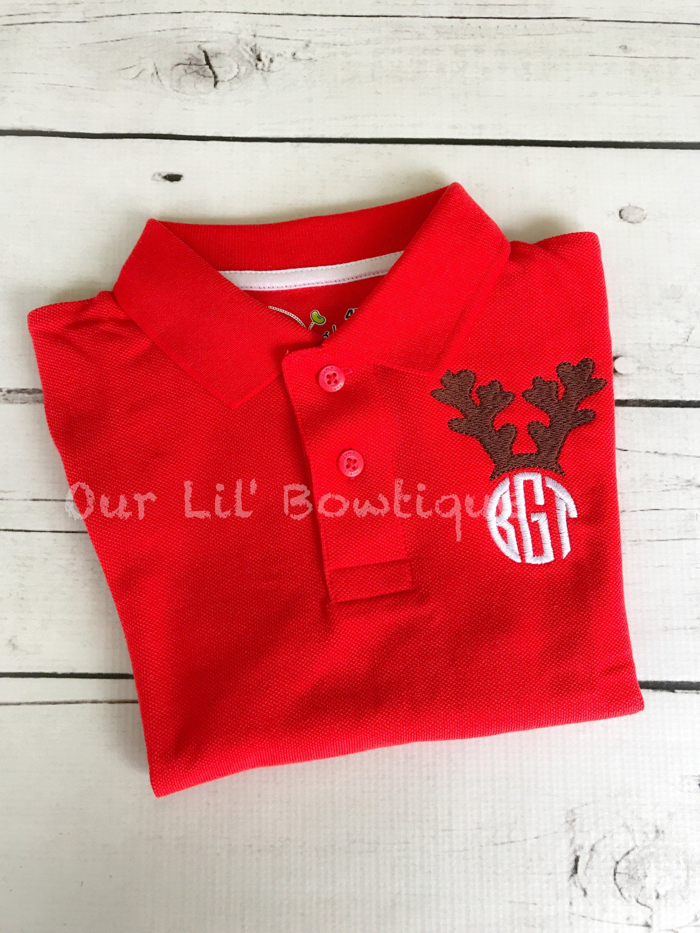 Reindeer Polo - Christmas Polo - Christmas Reindeer Polo - Reindeer Monogram - Monogram - Boys Christmas Shirt