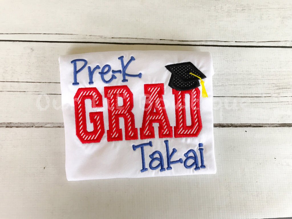 Personalized Pre-K Graduation Shirt: Embroidered Cotton Top- 2026 Grad