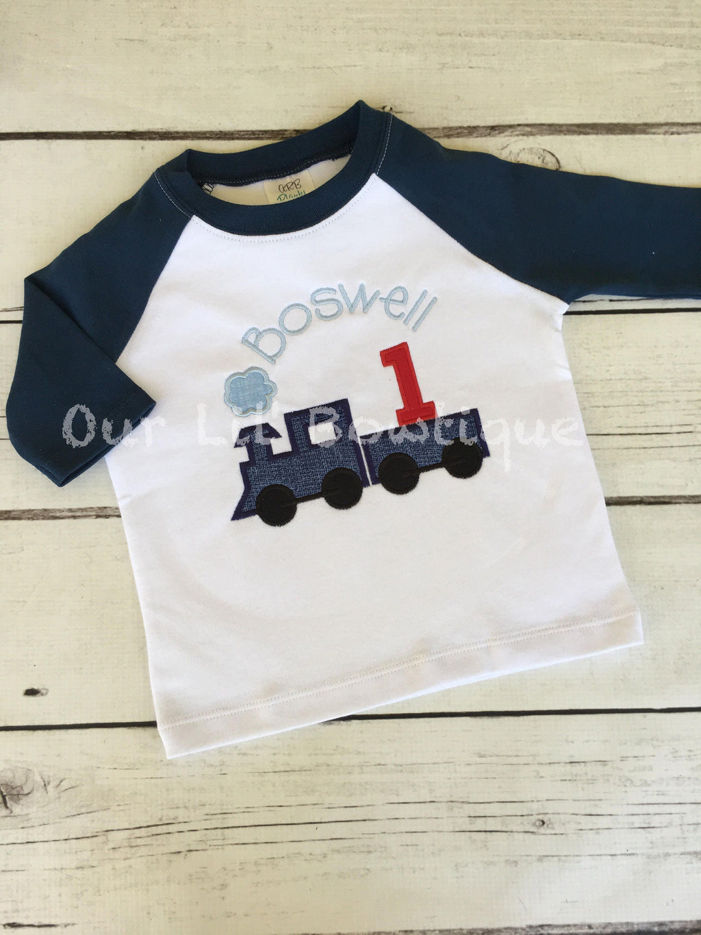 Personalized Train Birthday Raglan Shirt - Custom Colors