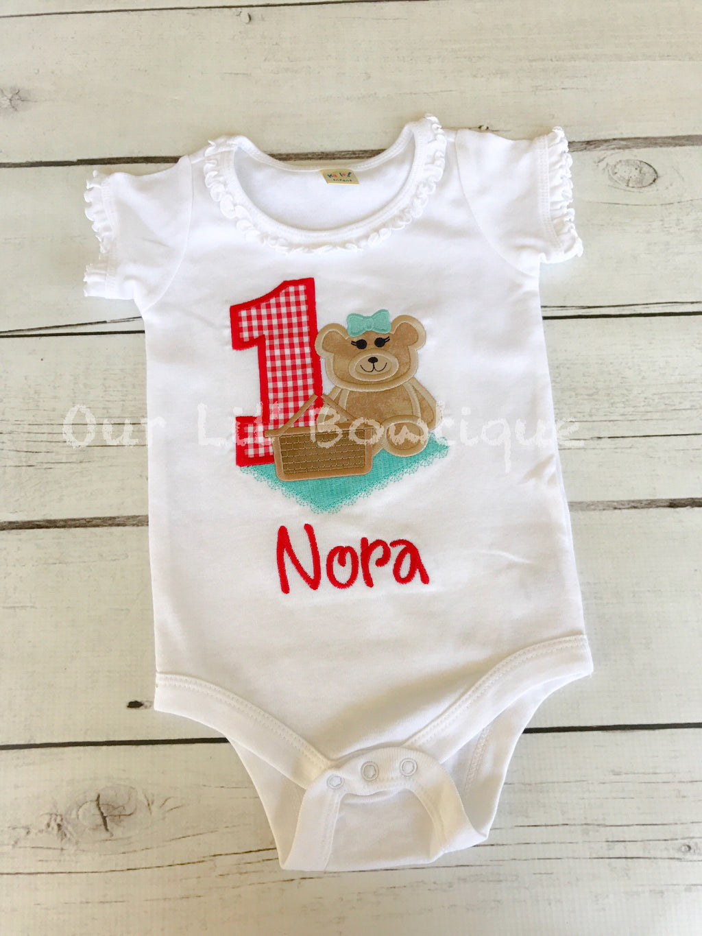 Teddy Bear Picnic Birthday Applique Shirt - Personalized 1st Birthday Outfit