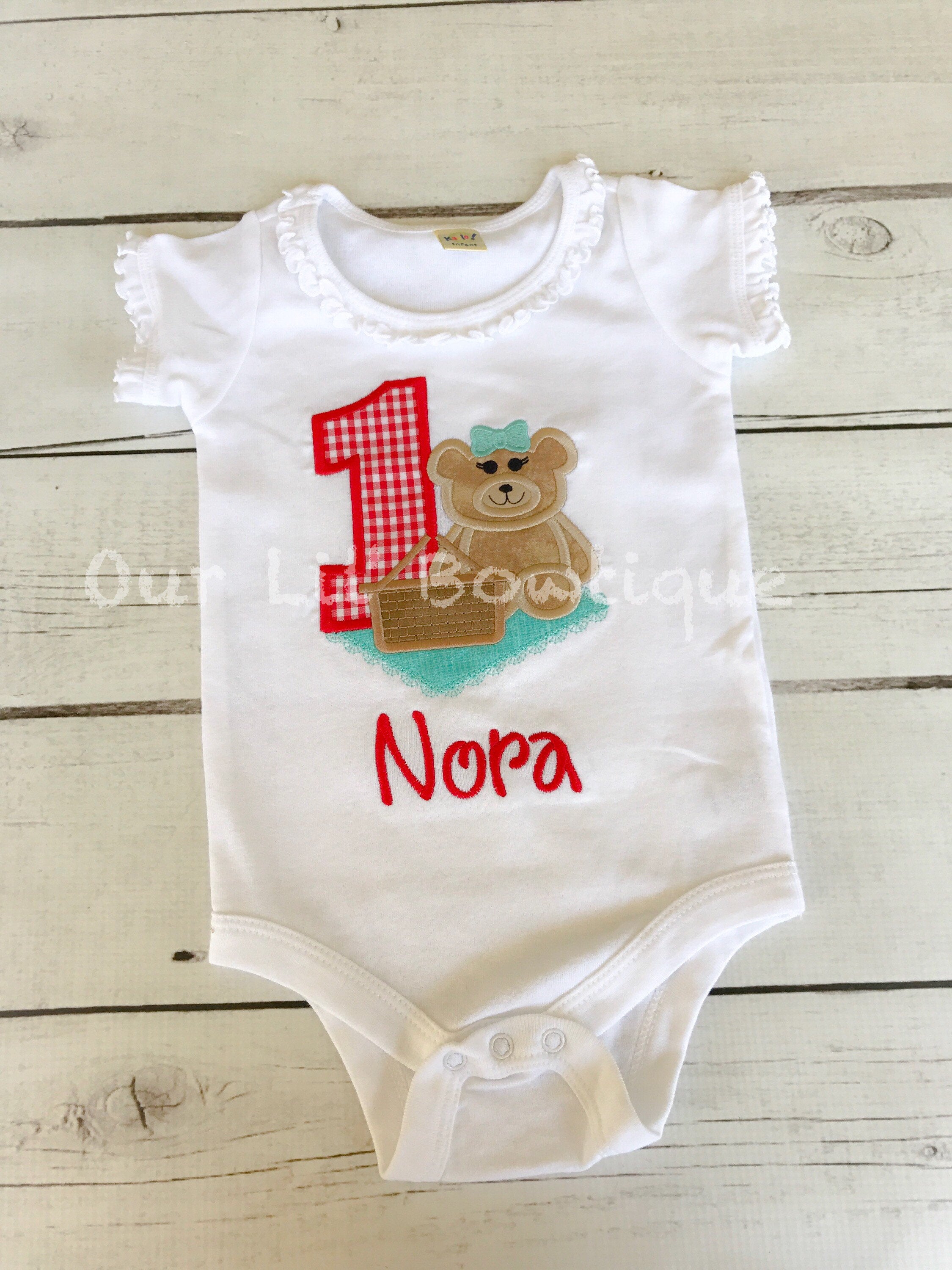 Teddy Bear Picnic Birthday Applique Shirt - Personalized 1st Birthday Outfit