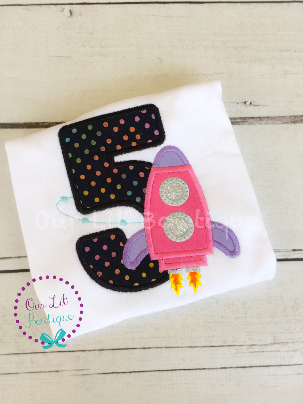 Rocket Ship Birthday Shirt: Embroidered Space Party Tee