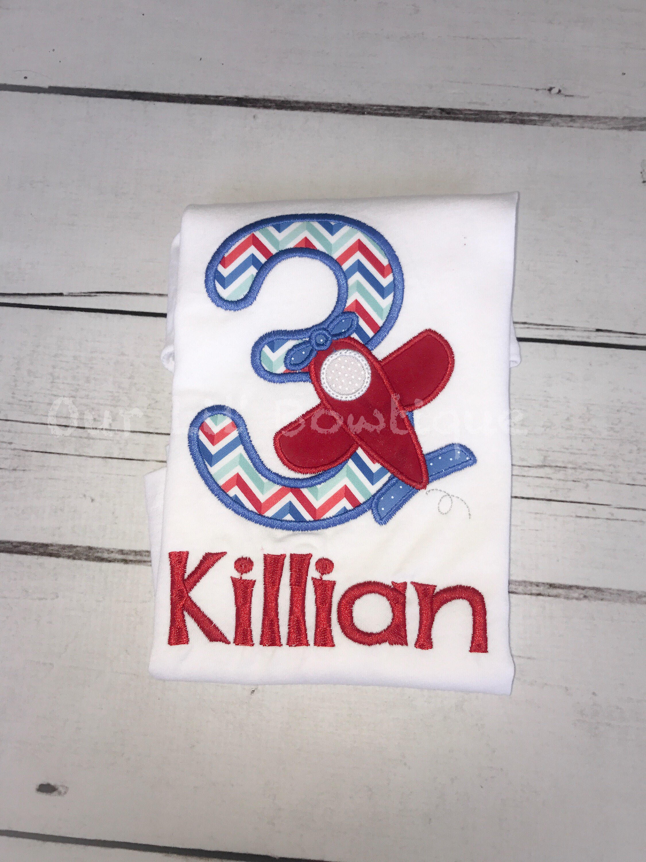 Personalized Airplane Birthday Shirt: Embroidered Cotton Tee