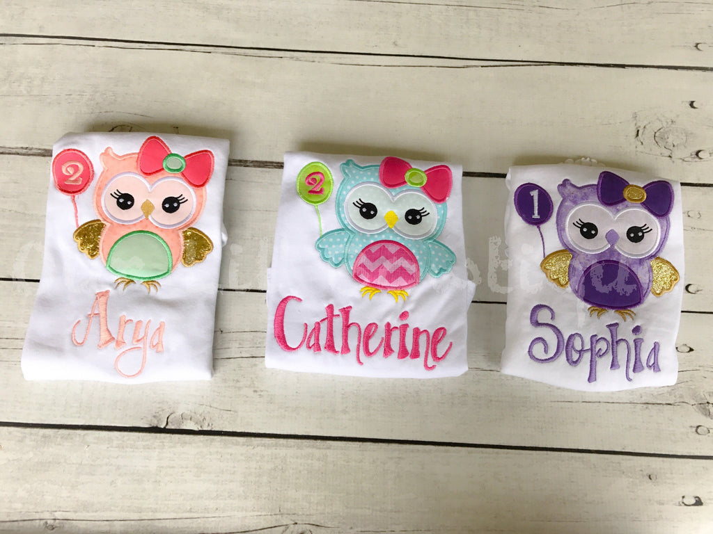 Personalized Owl Birthday Shirt: Appliqué Girl or Boy Outfit