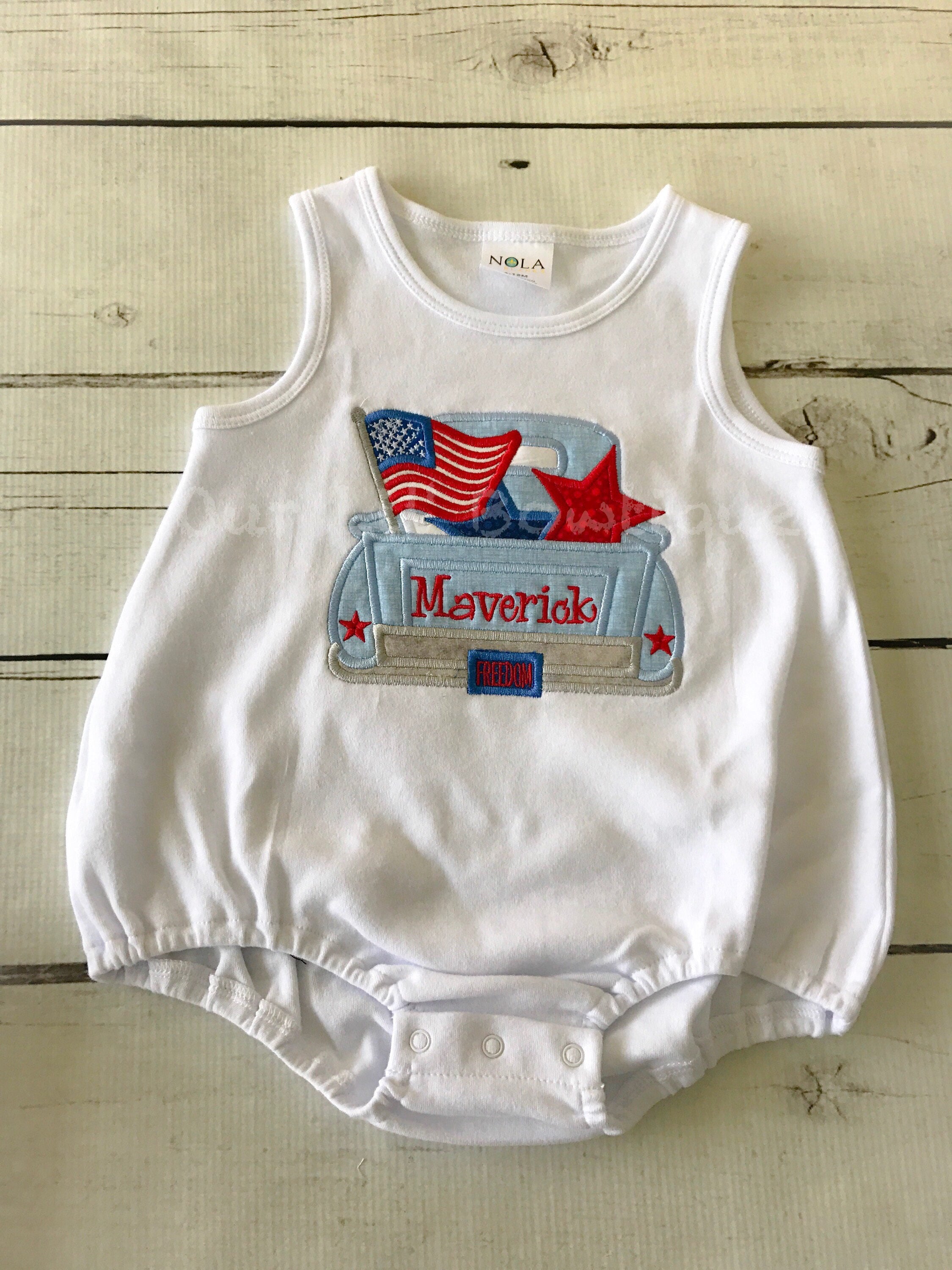 Personalized 4th of July Truck Shirt: Embroidered Patriotic Applique