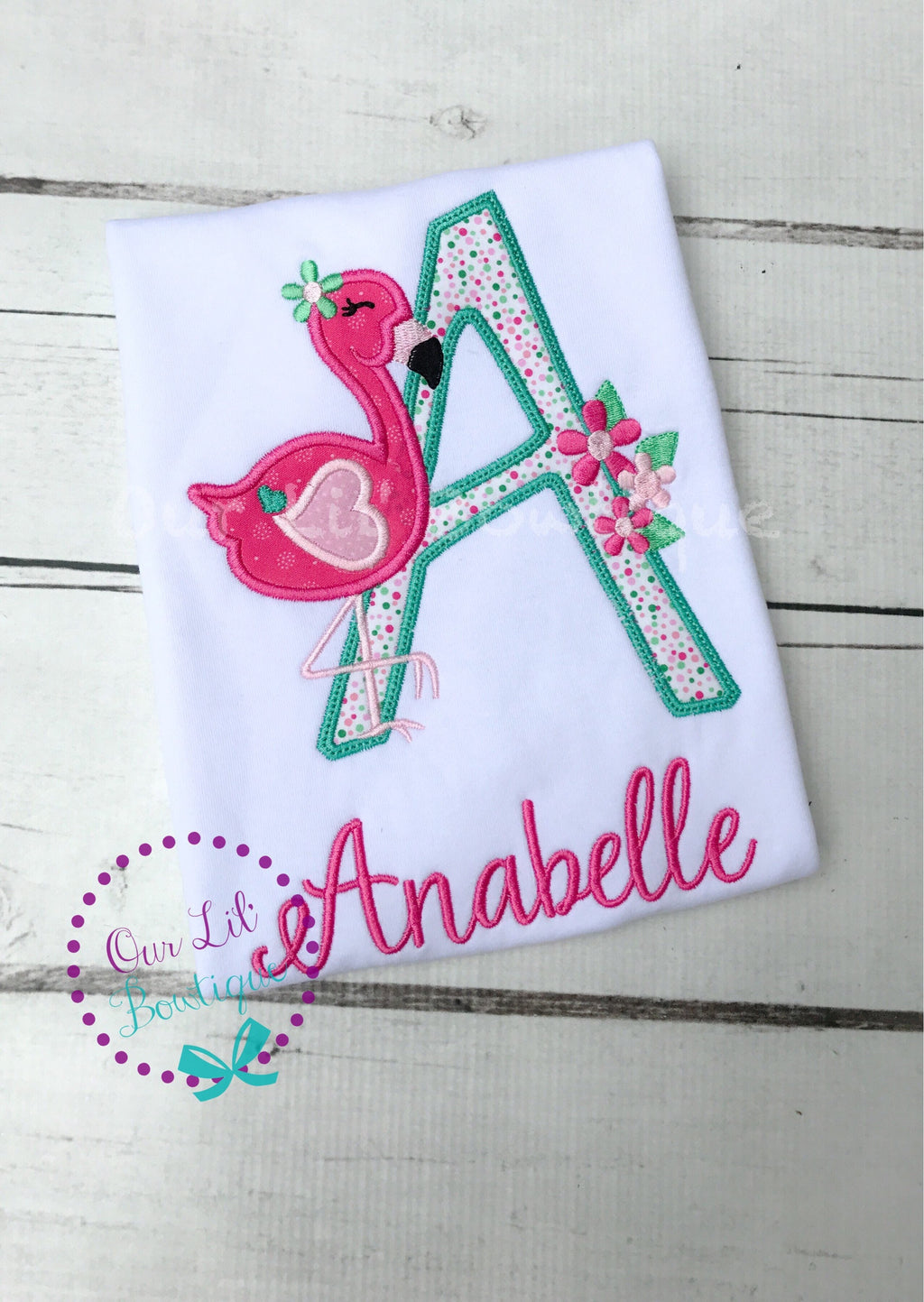 Personalized Flamingo Birthday Shirt - Applique Number Tee