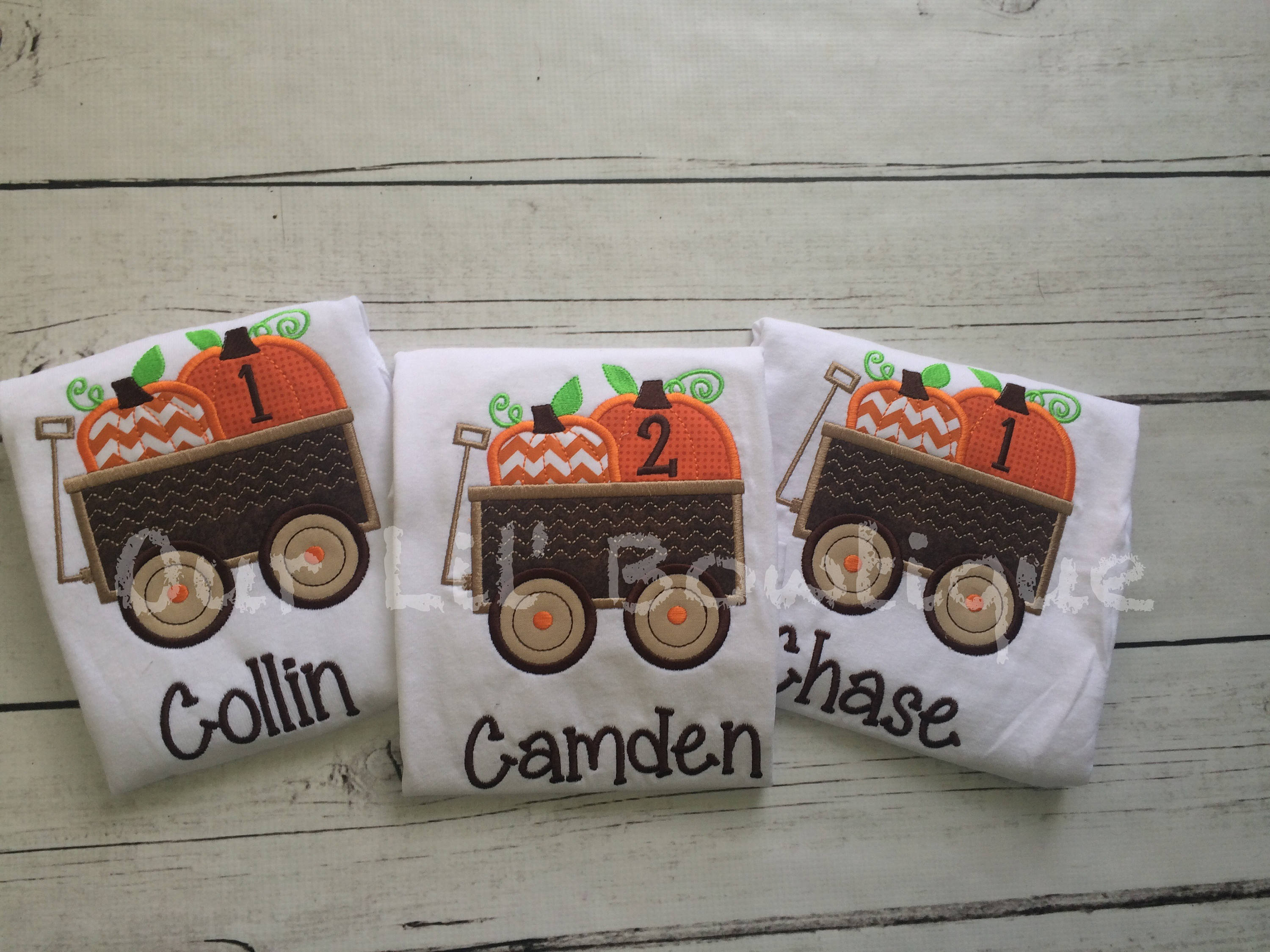 Embroidered Pumpkin Wagon Shirt: Personalized Boys Fall Tee