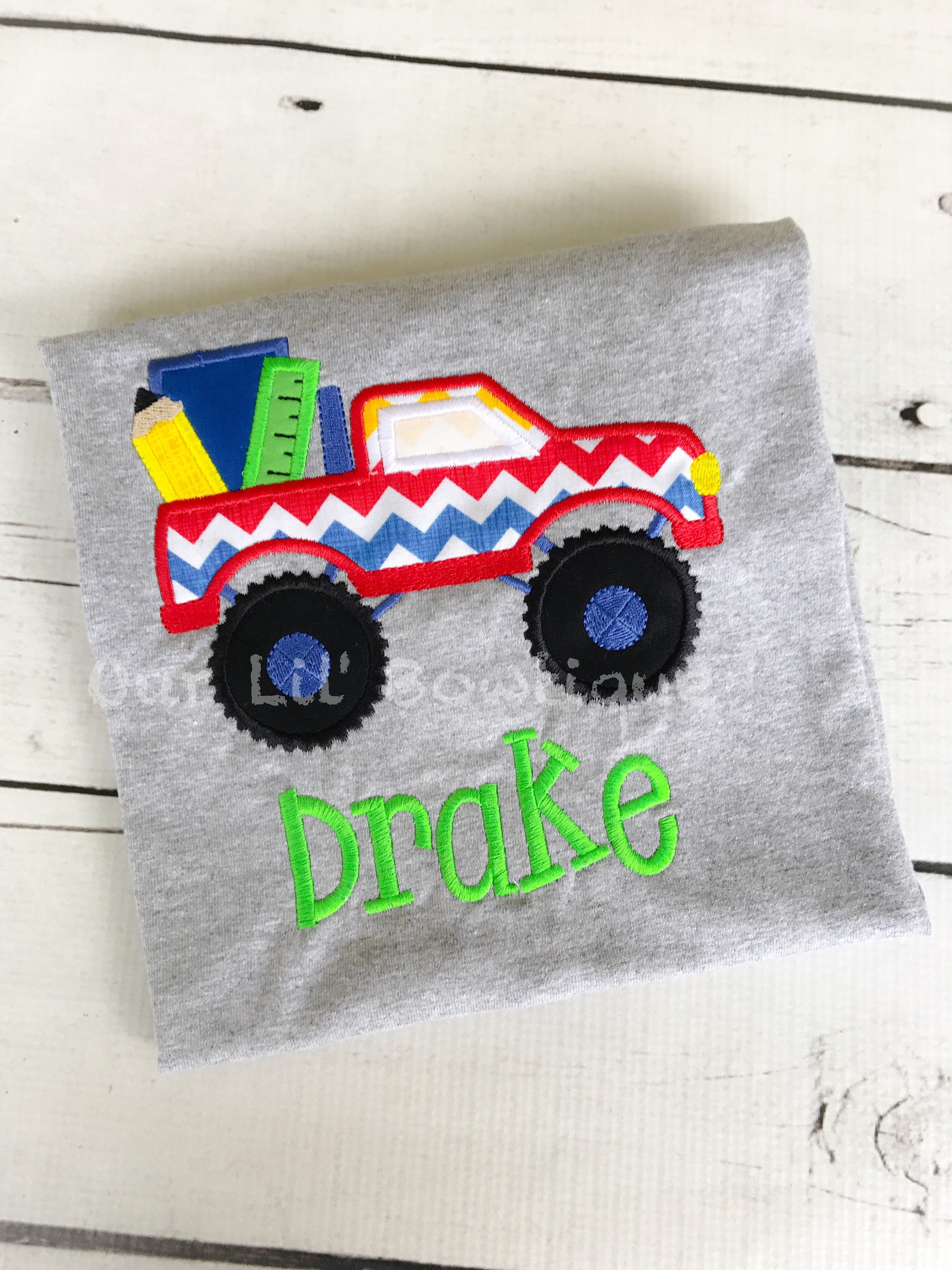 Embroidered School Truck Shirt: Back to School Outfit
