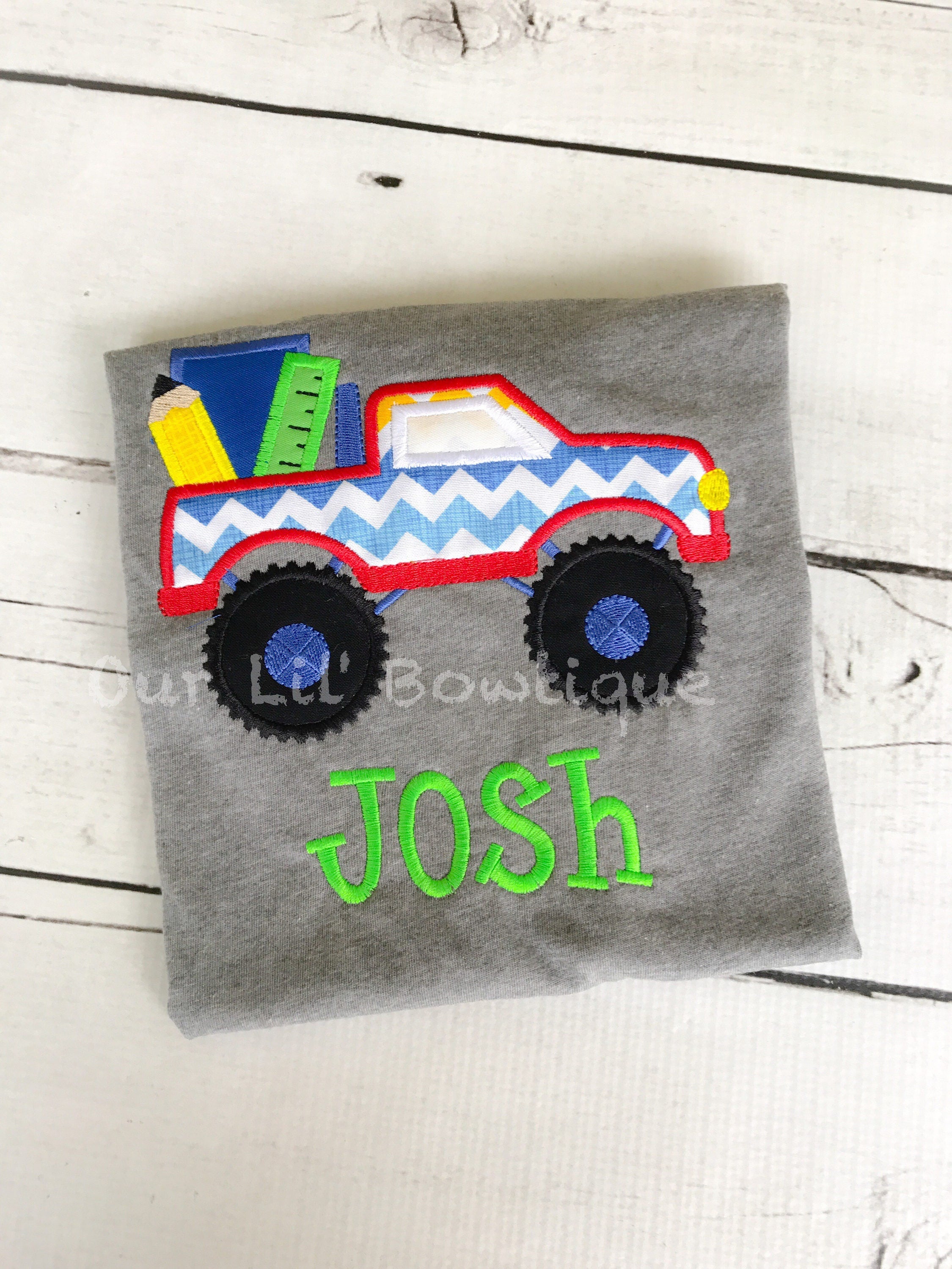 Embroidered School Truck Shirt: Back to School Outfit