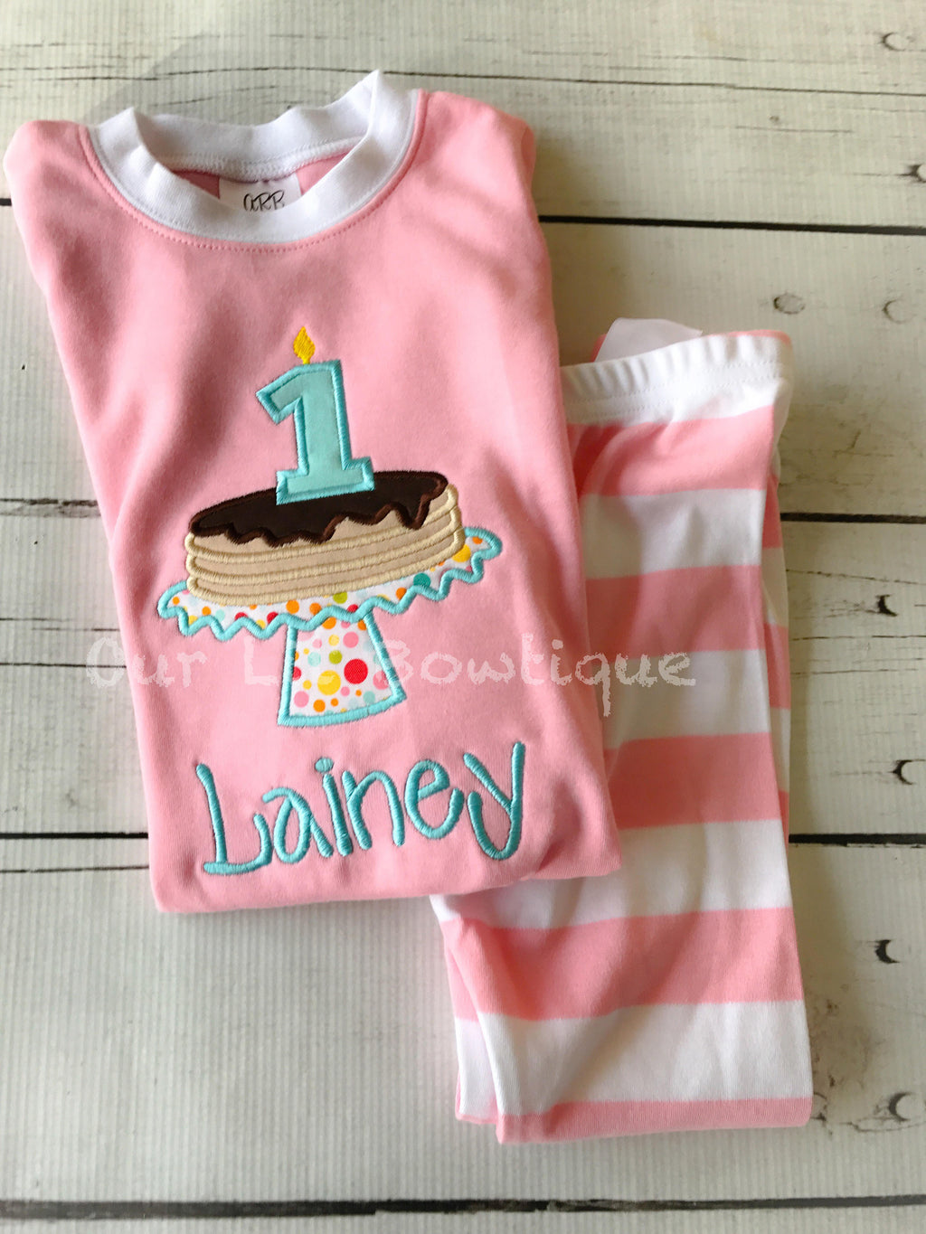 Personalized Pancake Birthday Outfit: Applique Shirt & Striped Leggings