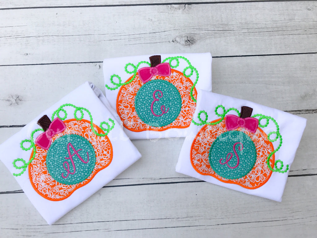 Monogram Pumpkin Appliqué Shirt - Girls Halloween Birthday Fall Shirt