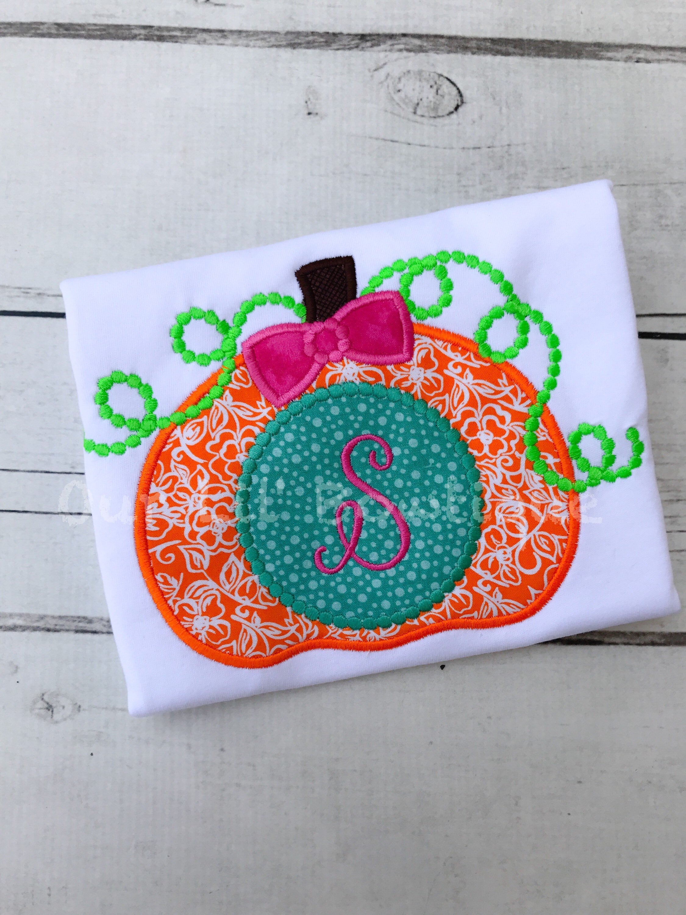 Monogram Pumpkin Appliqué Shirt - Girls Halloween Birthday Fall Shirt