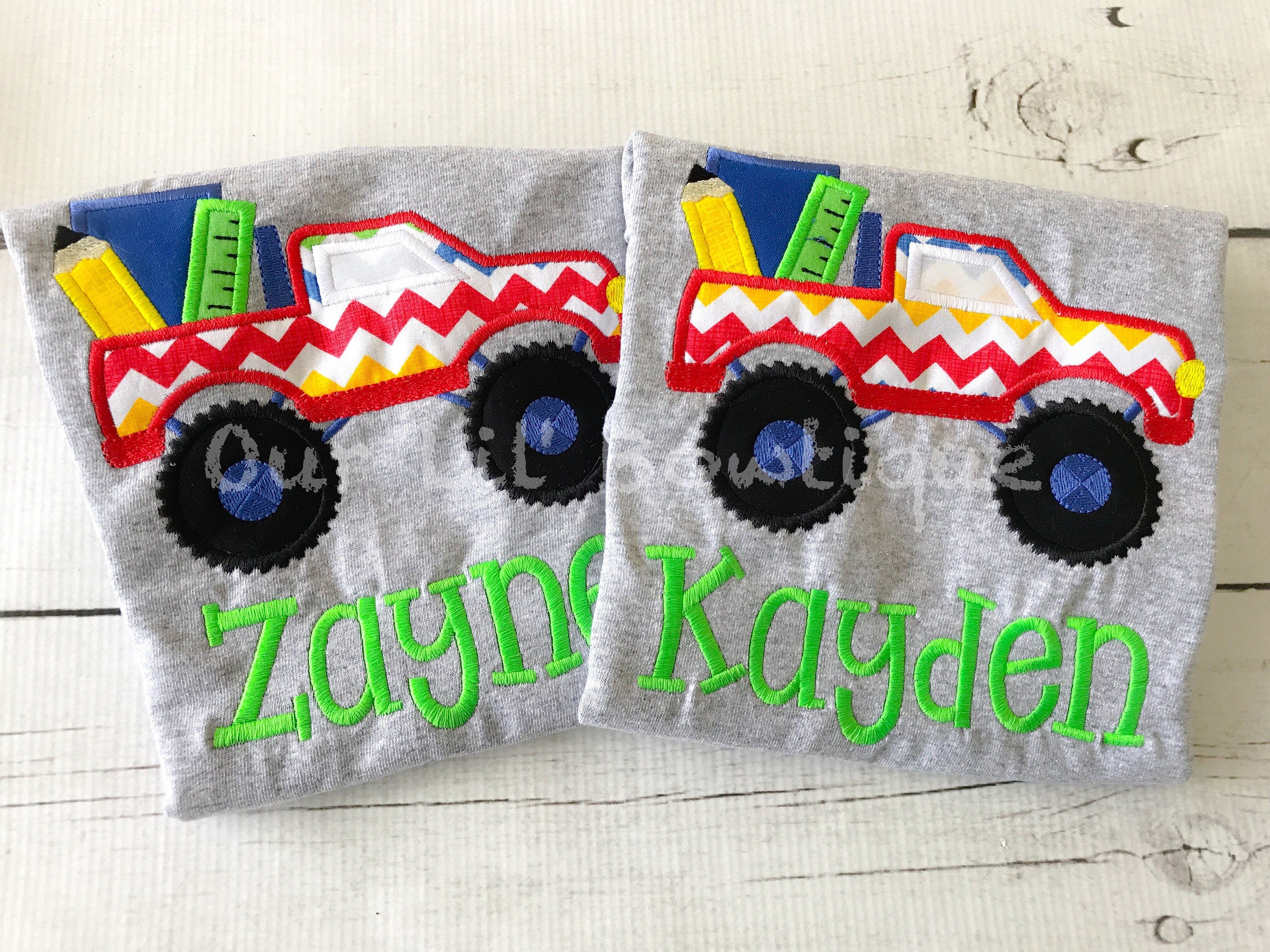 Embroidered School Truck Shirt: Back to School Outfit