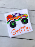 Embroidered Pumpkin Monster Truck Halloween Shirt - Personalized Boys Tee