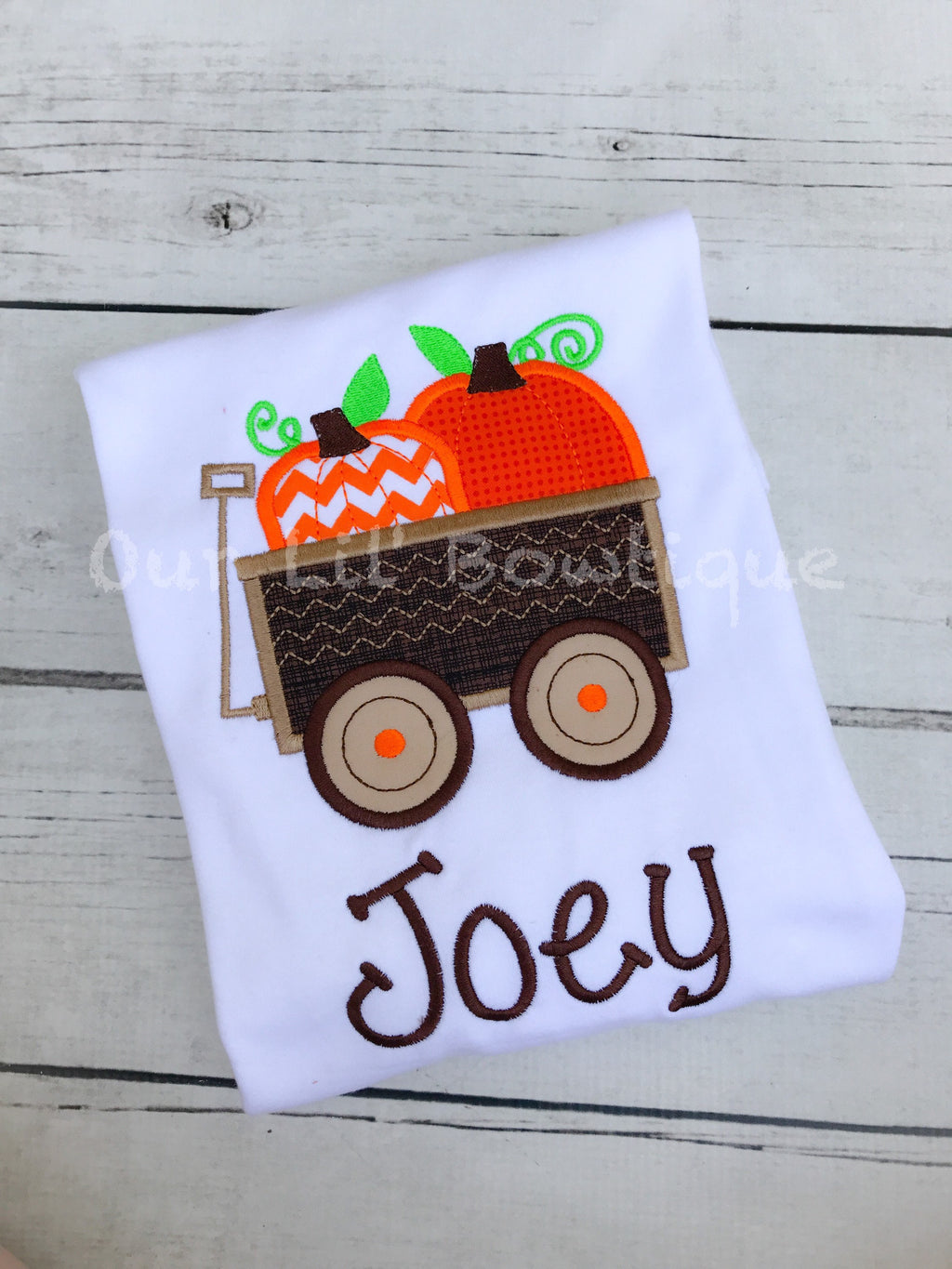 Embroidered Pumpkin Wagon Shirt: Personalized Boys Fall Tee