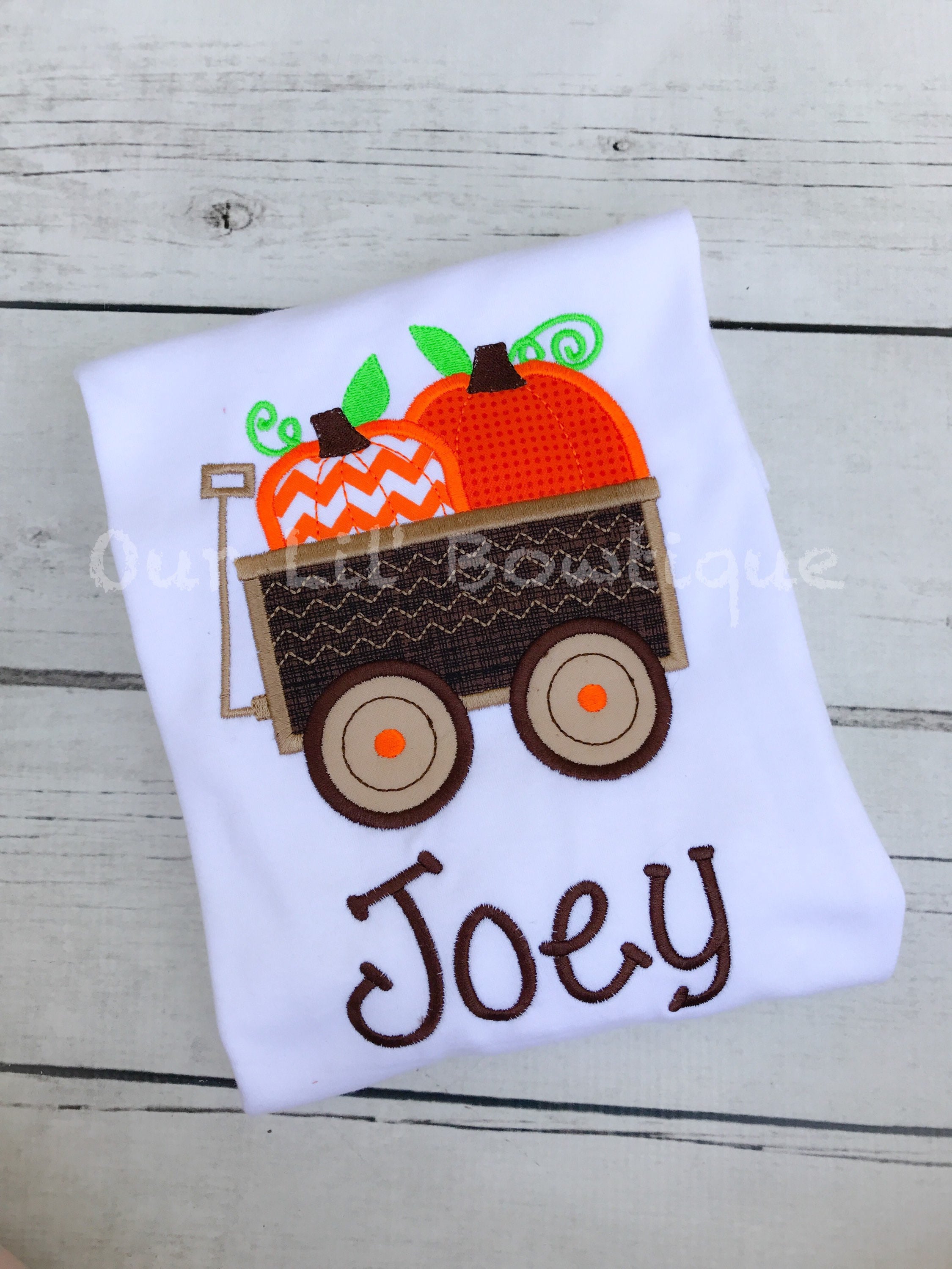 Embroidered Pumpkin Wagon Shirt: Personalized Boys Fall Tee