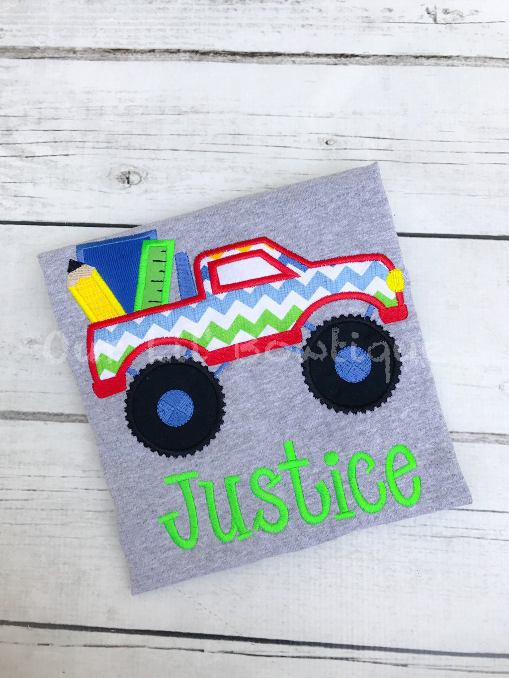 Embroidered School Truck Shirt: Back to School Outfit