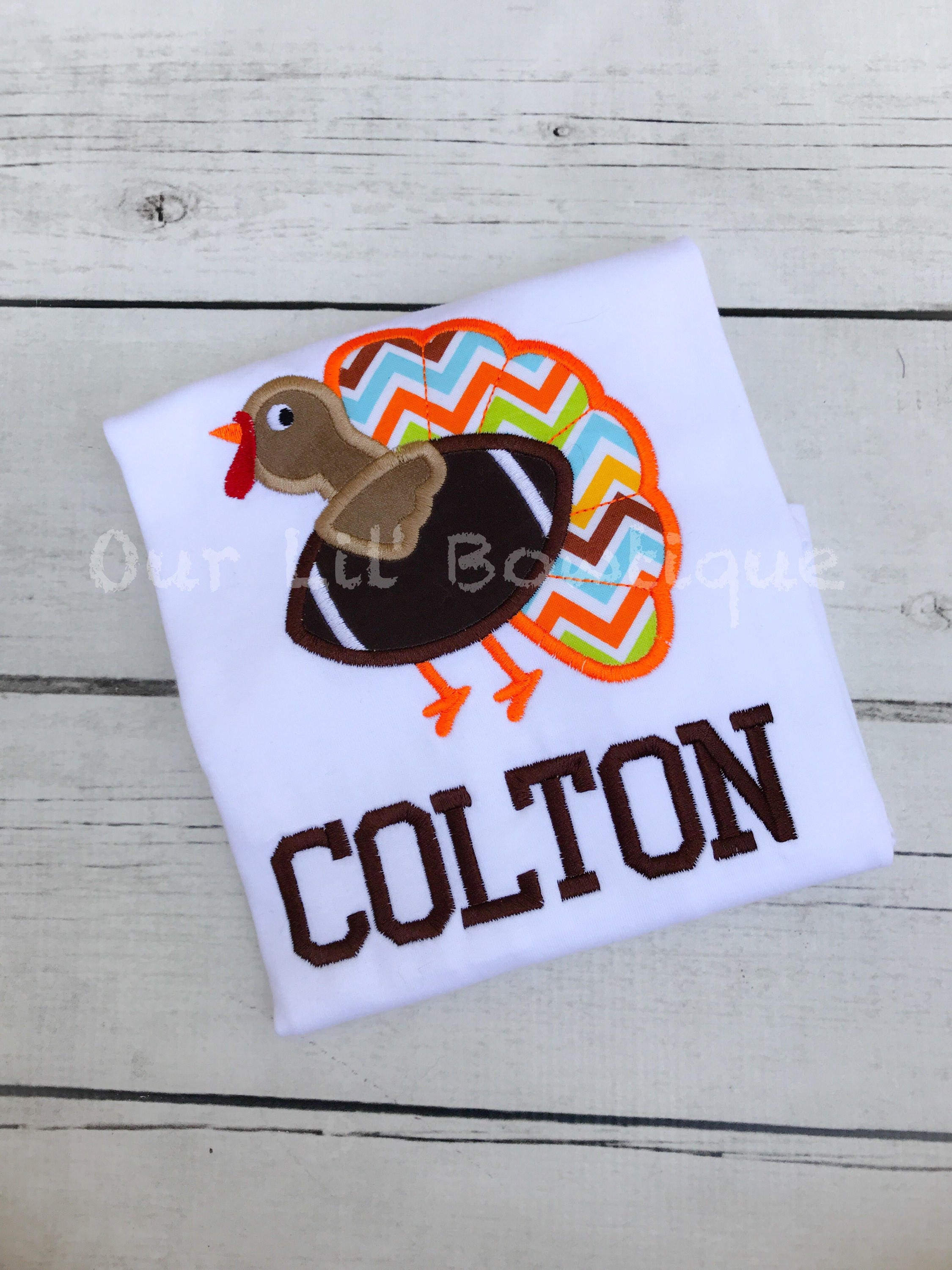 Embroidered Turkey Football Shirt: Boys Thanksgiving Outfit