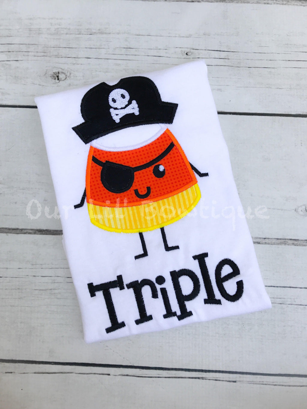 Candy Corn Pirate Applique Halloween Shirt - Personalized