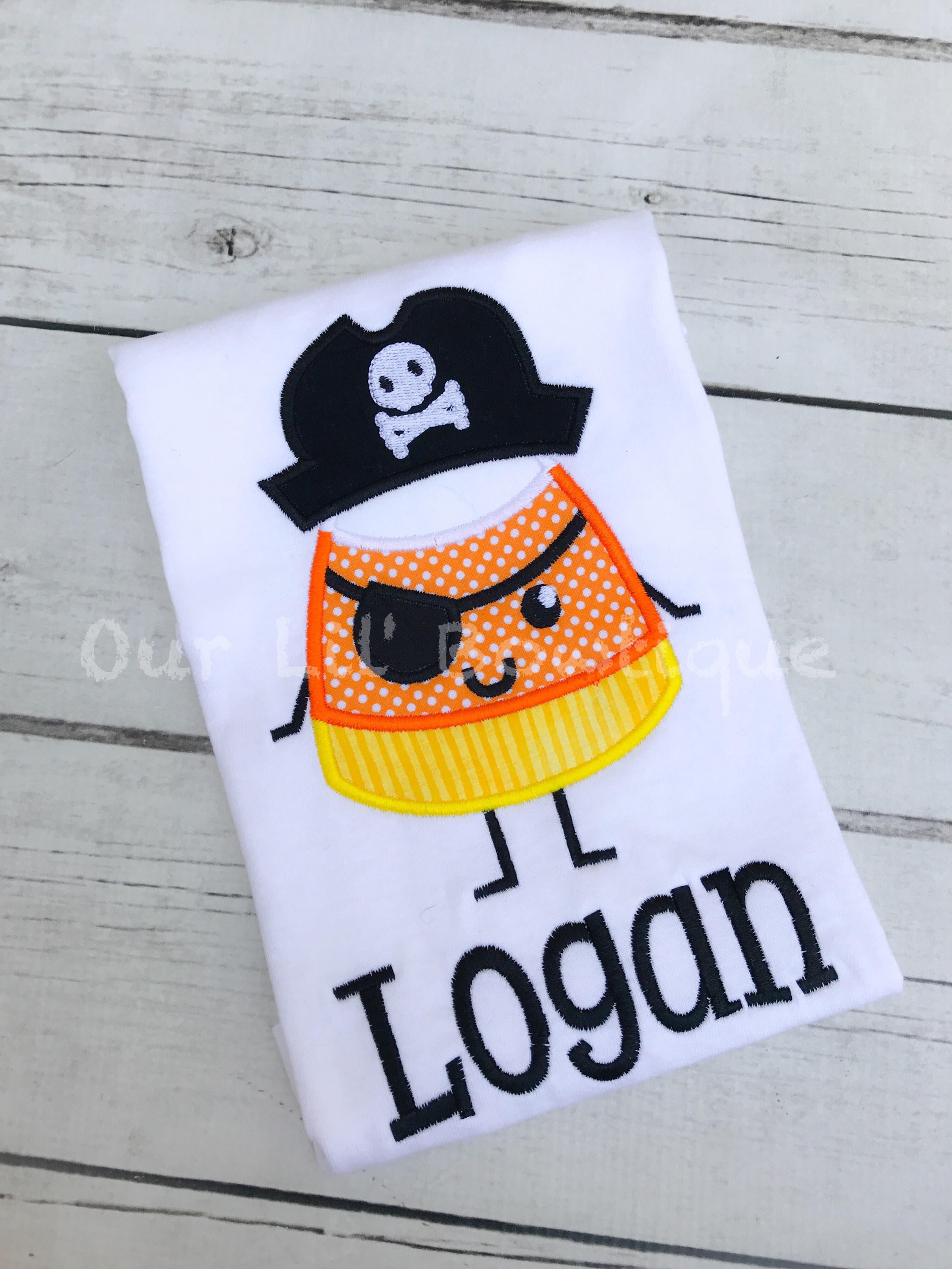 Candy Corn Pirate Applique Halloween Shirt - Personalized